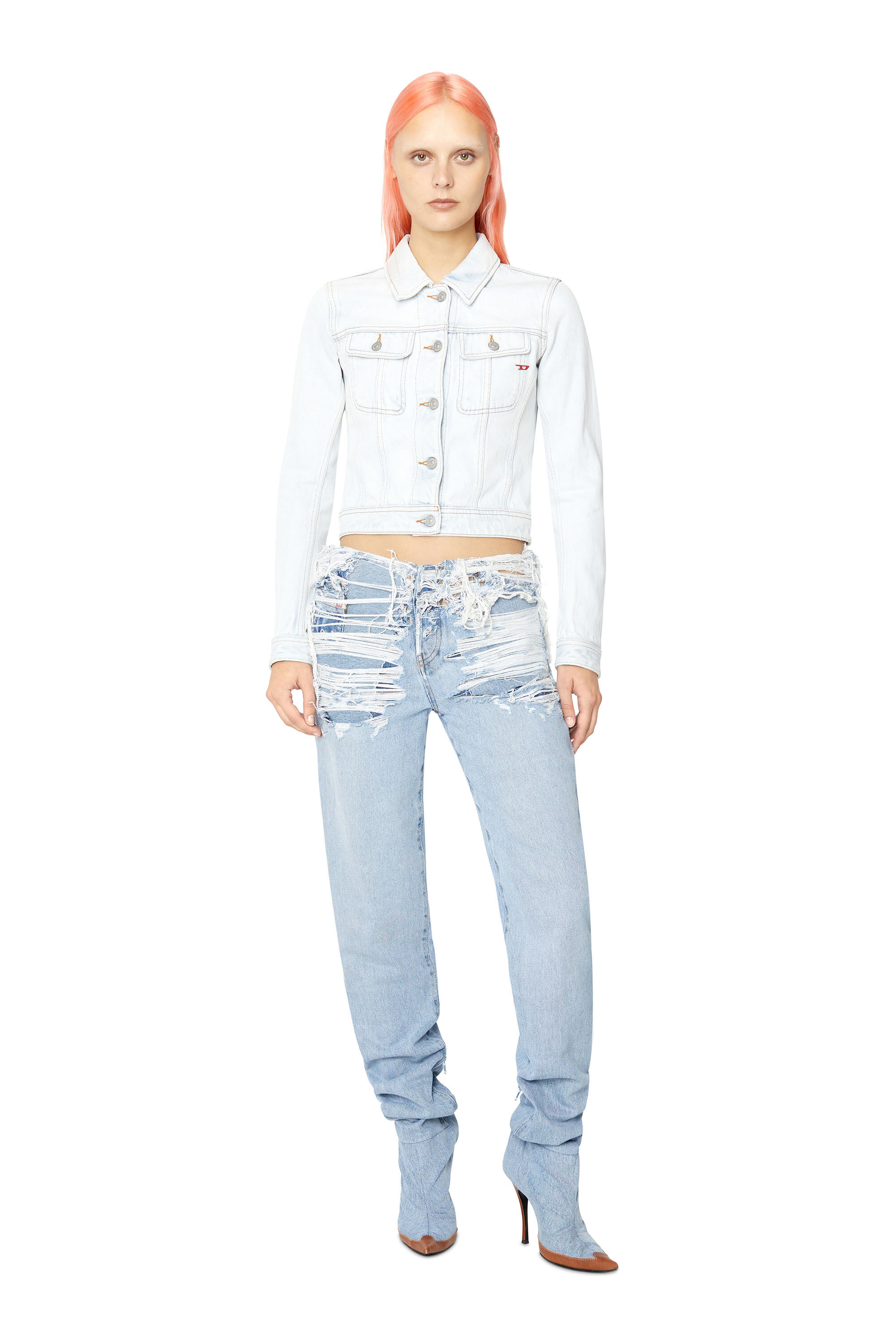 Diesel - DE-SLIMMY TRUCKER JACKET, Woman's Slim-fit trucker jacket in Light Blue - 1