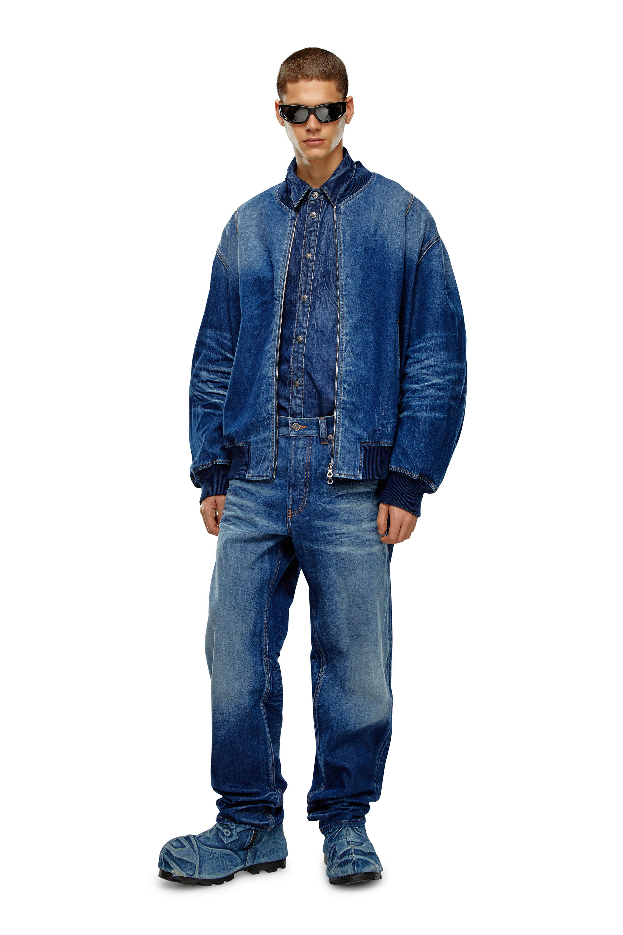 Men's Stretch denim shirt with 3D whiskers | Blue | Diesel