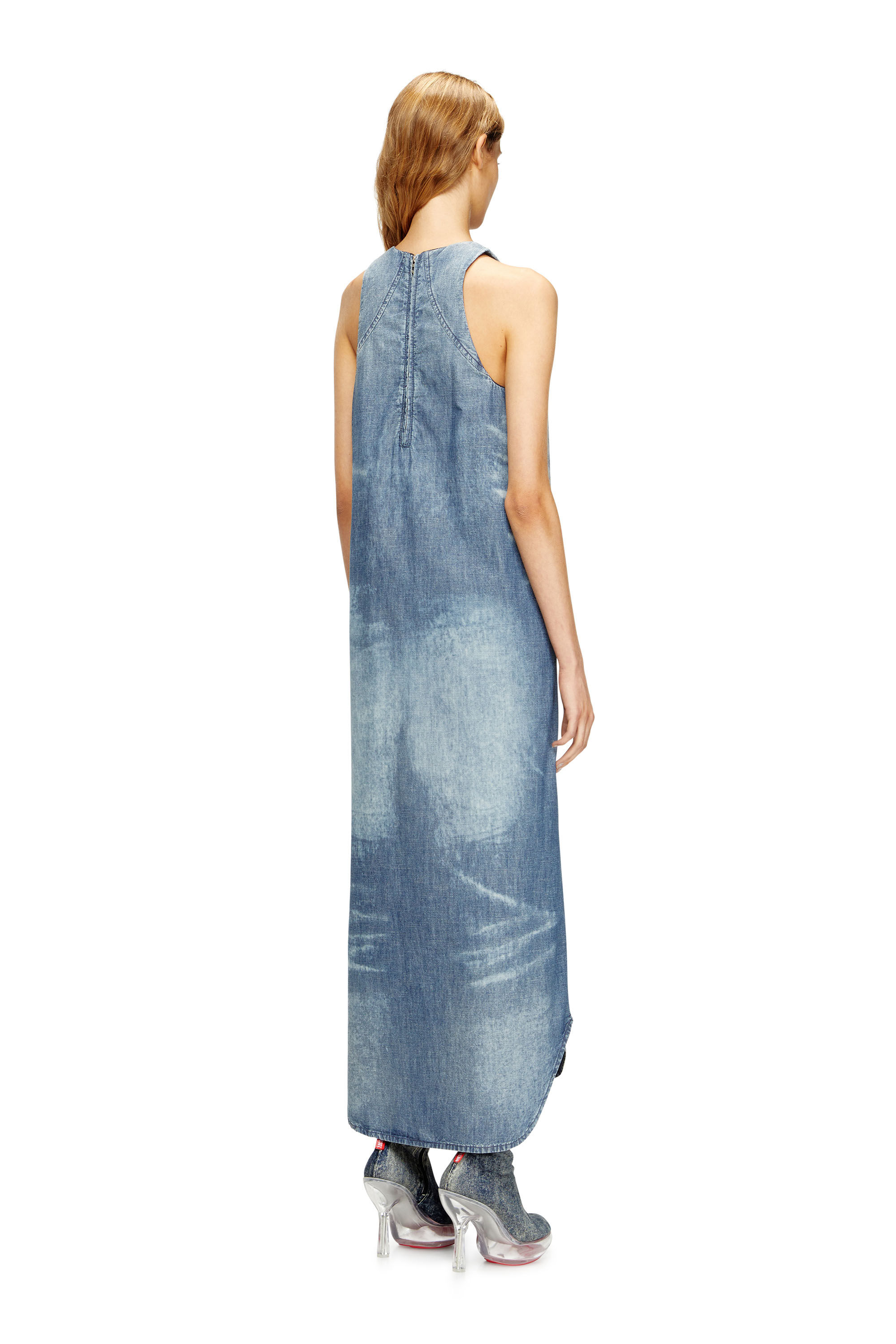 Diesel - DE-LINA-S, Robe longue en denim marbré Femme in Bleu - 4