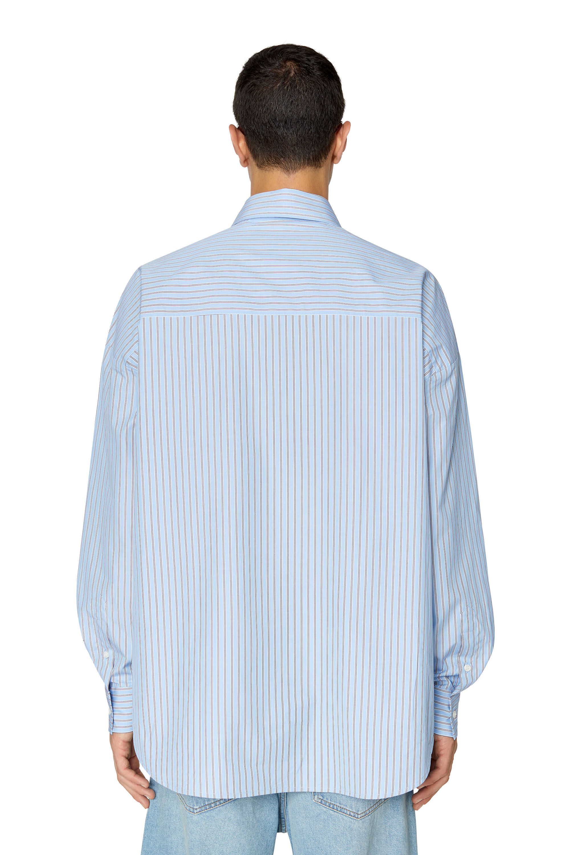DIESEL / S-DOUBLY-STRIPE-NW/S/コットン/BLU/A06351 S-DOUBLY-STRIPE-NW Man: Striped shirt with logo embroidery | Diesel