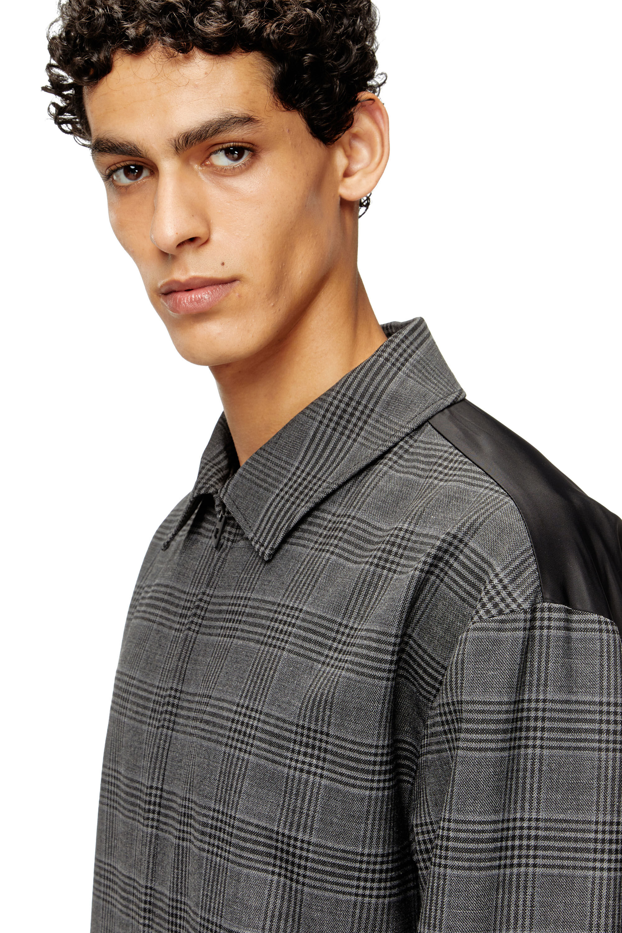 Diesel - J-TING, Male's Coach jacket in Prince of Wales wool blend and satin in Black/Grey - 4