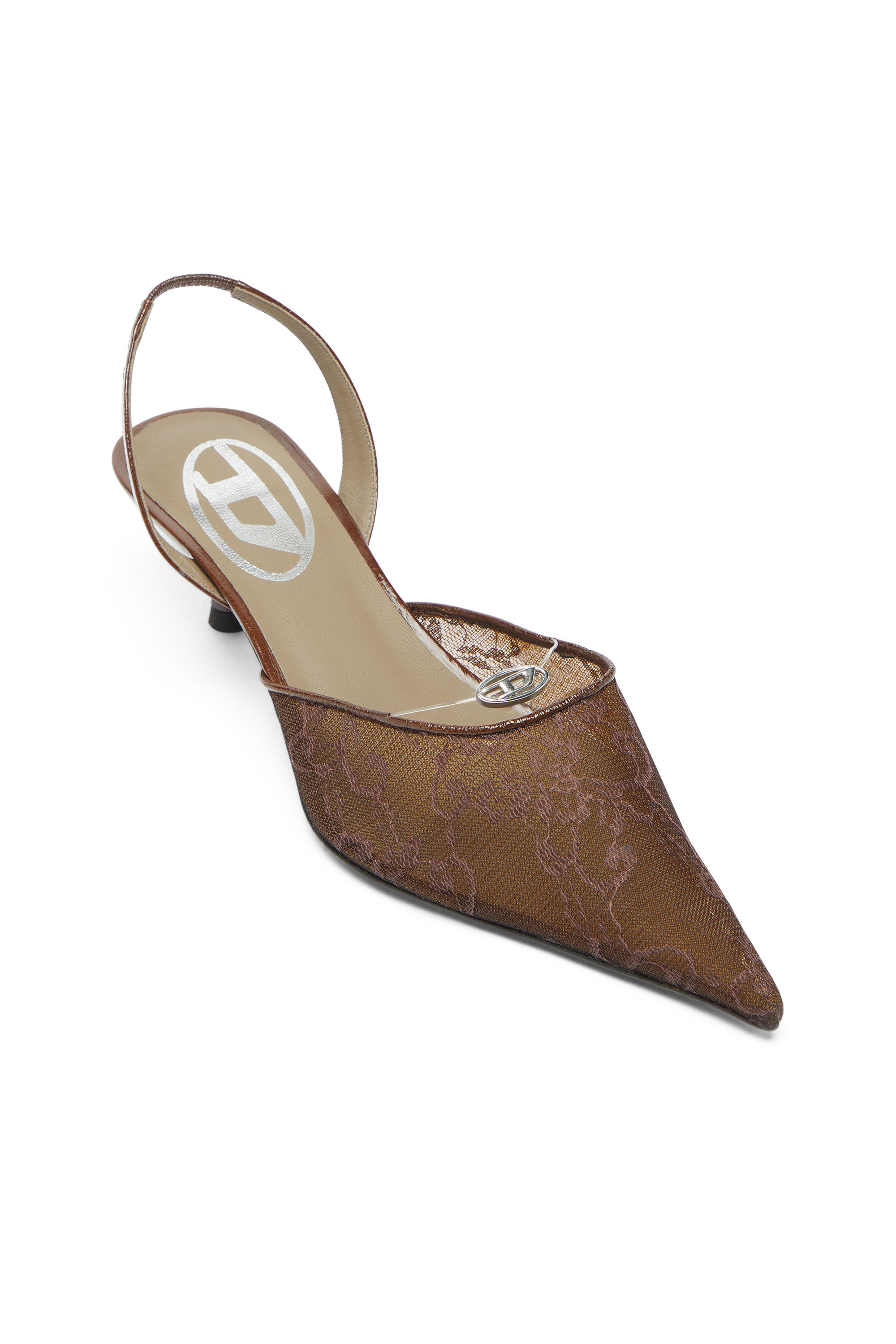 Diesel - D-JEWELS  40 SB LACE, Woman's D-Ten&Half - Slingbacks in lace and leather in Brown - 6