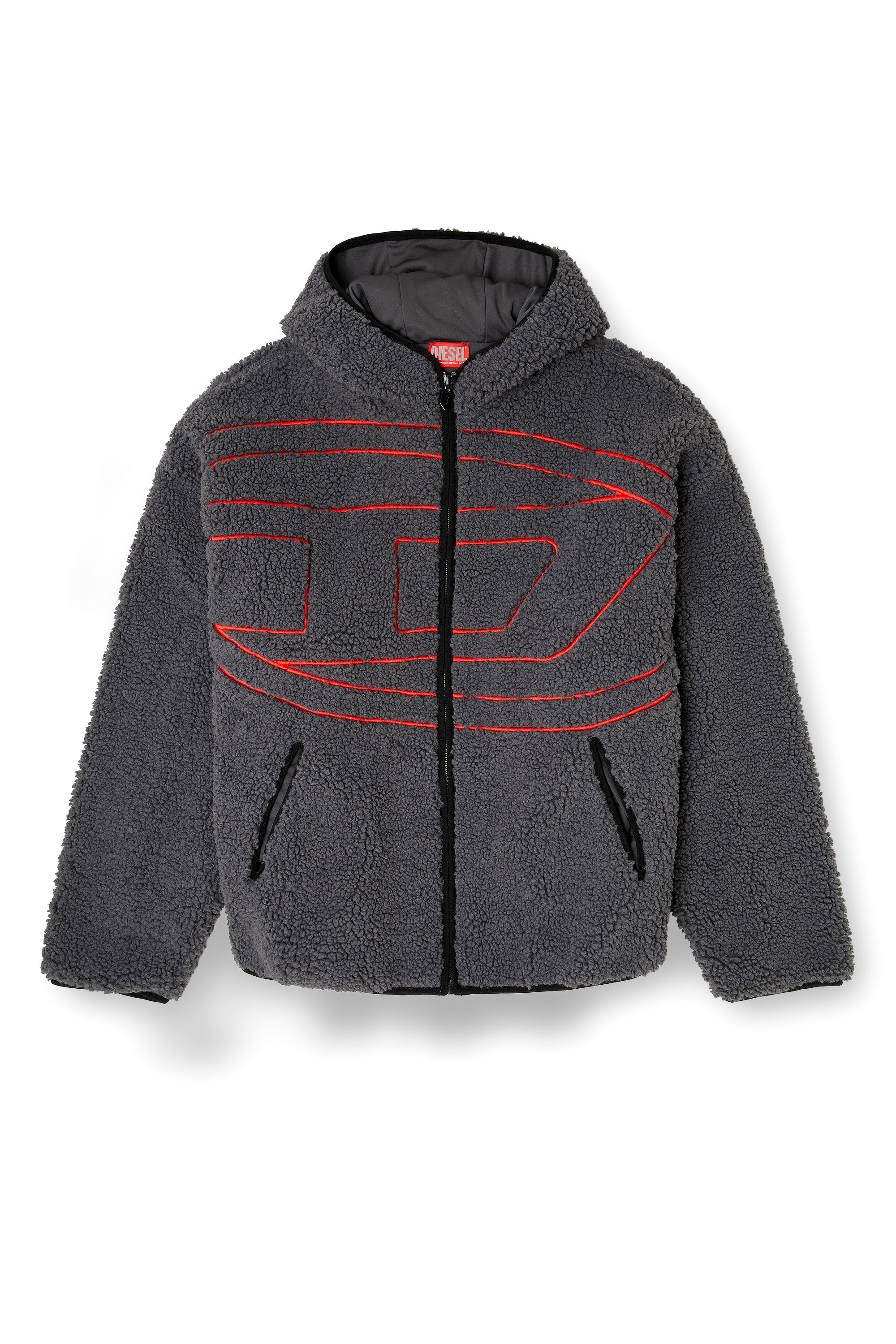 Diesel - S-ZAT, Male's Teddy hoodie sweatshirt in Dark Grey - 2