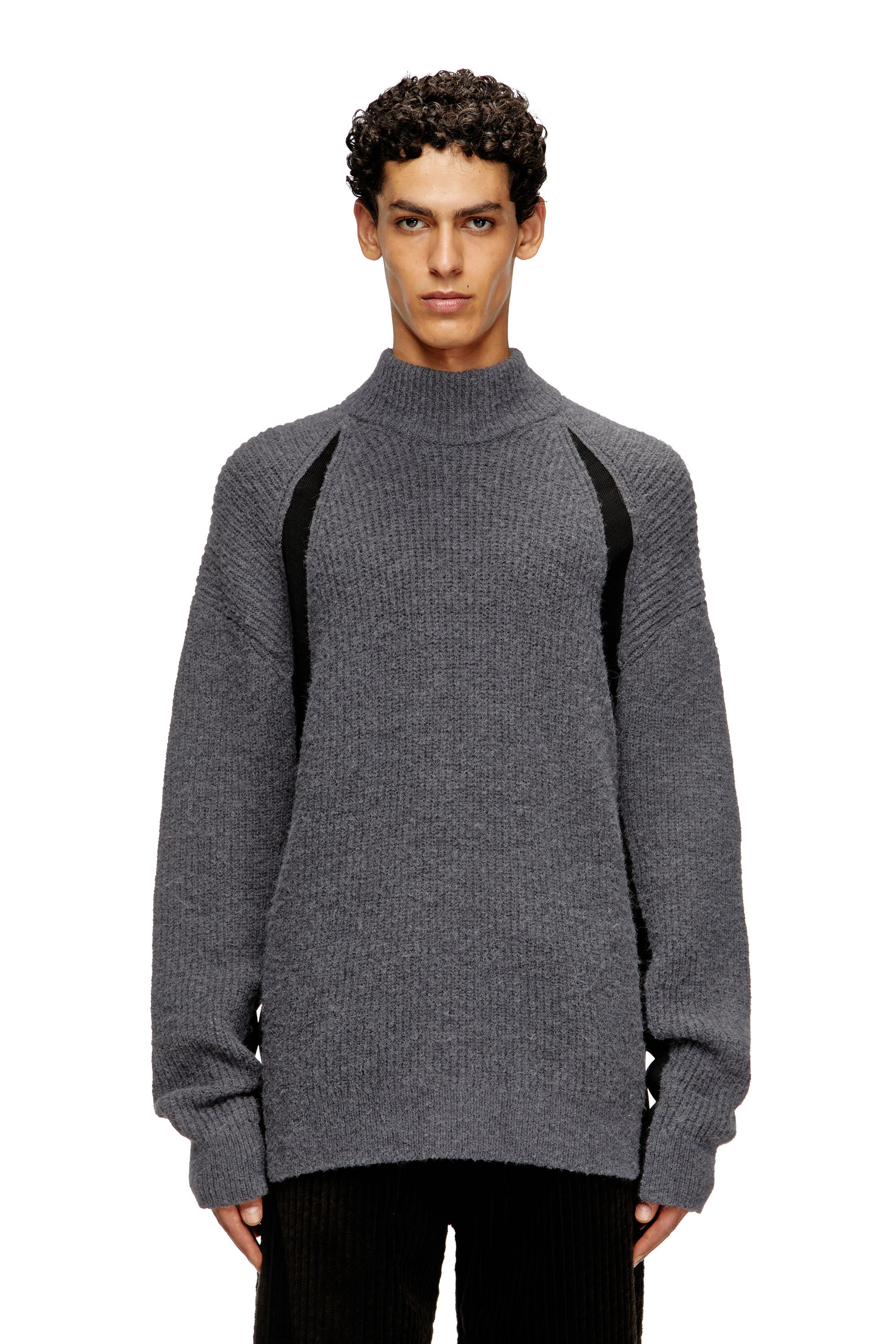 Diesel - K-LOLLO-TN, Pull en mélange d'alpaga avec inserts contrastants Homme in Gris - 3
