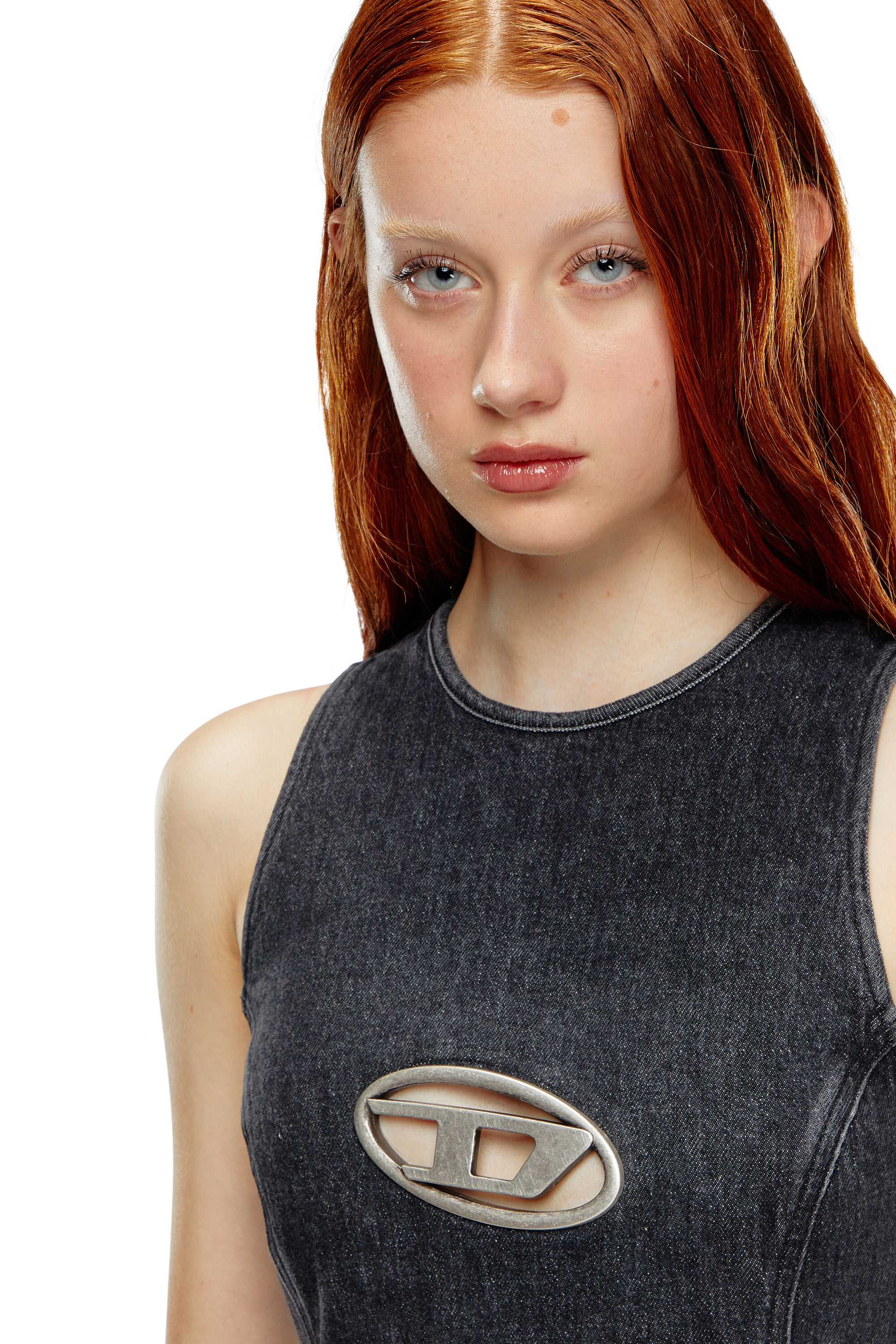 送関込☆DIESEL Denim mini dress with Oval D plaque Women's Denim mini dress with Oval D plaque | Black | Diesel