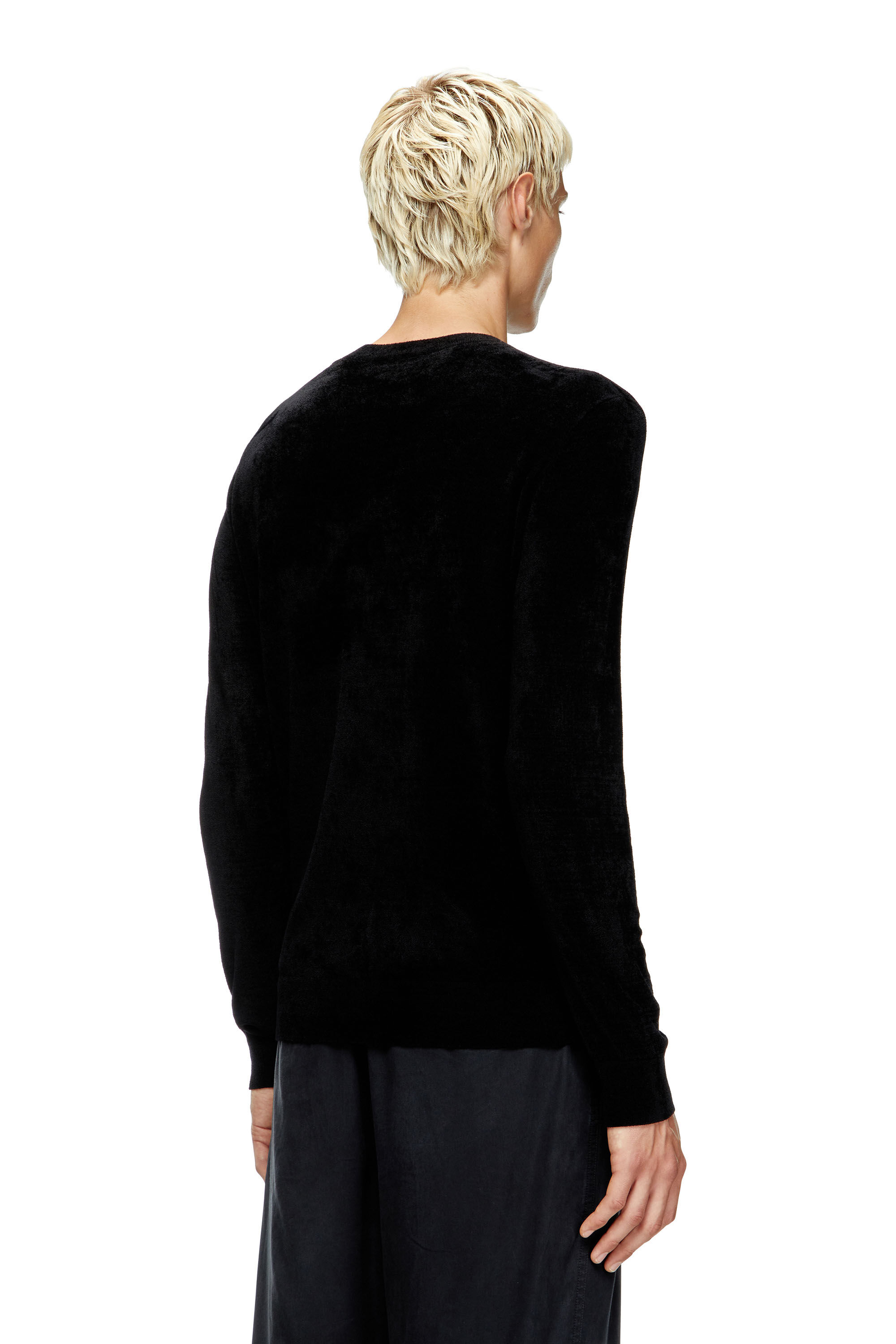 Diesel - K-CEVRO, Man's Chenille jumper with cut-out logo in Black - 2