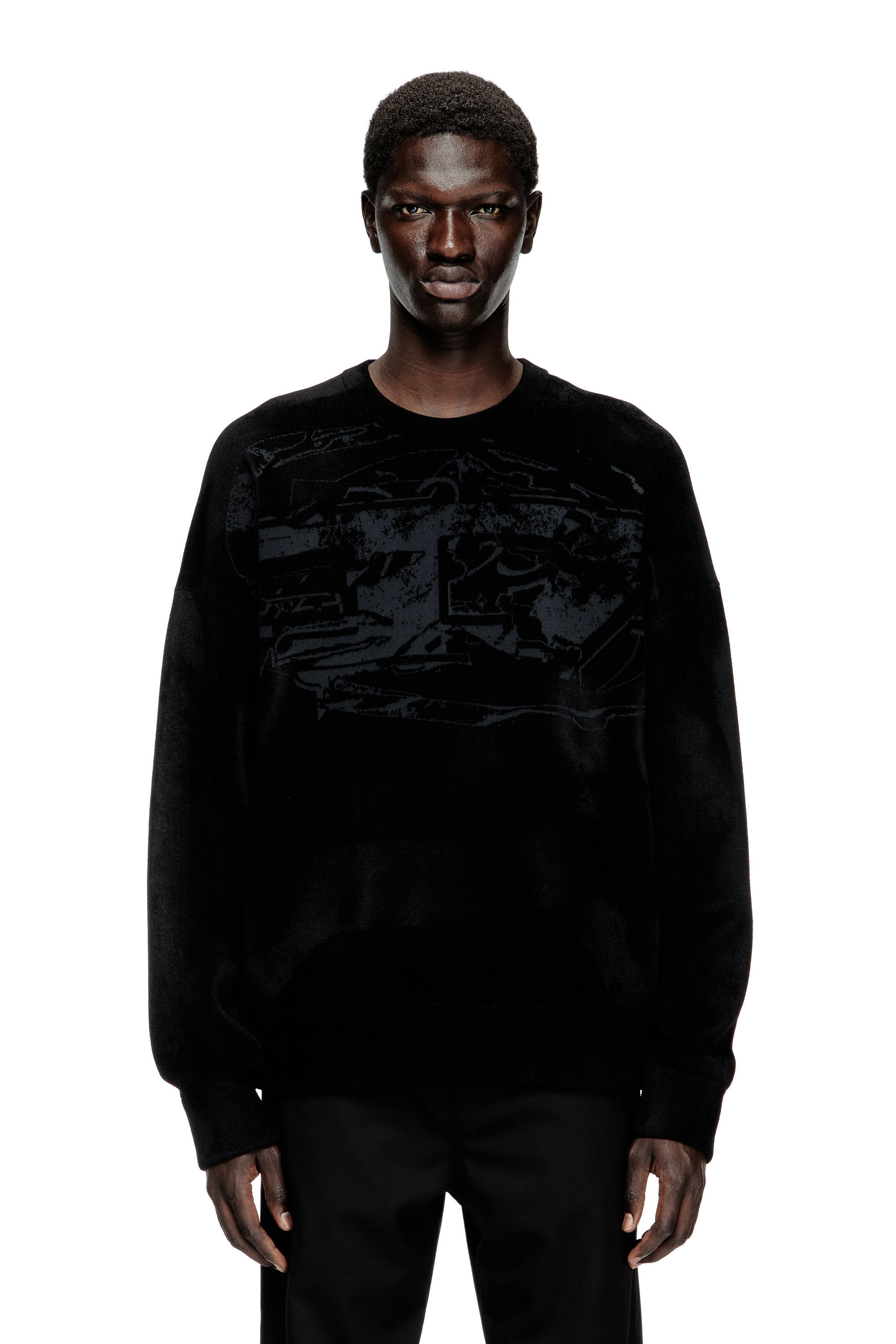 Diesel - K-TRESA, Pull jacquard en chenille avec motif à logo Homme in Noir - 3