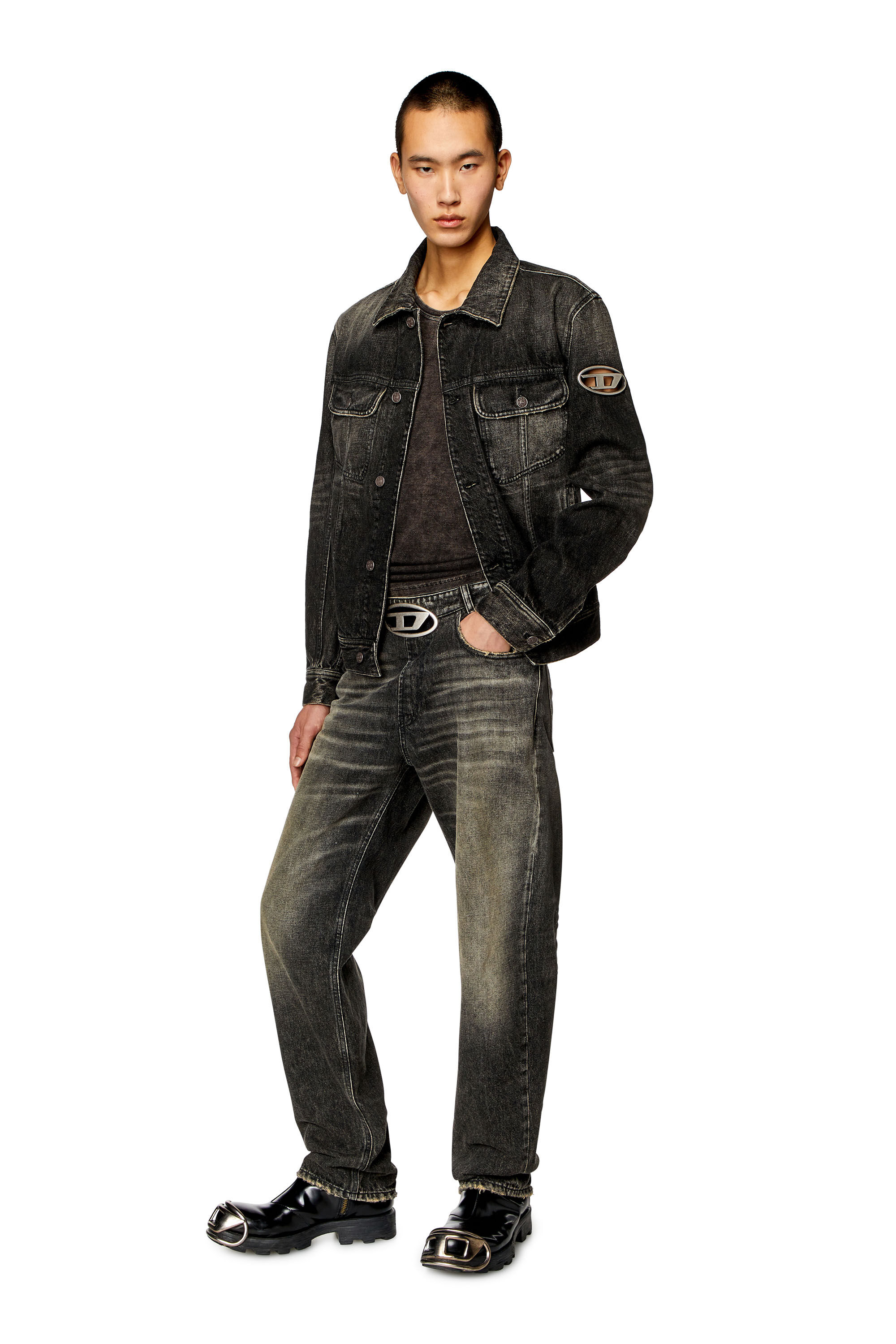 Diesel - D-BARCY-S2, Man's Regular-fit trucker jacket with cut-out logo in Black - 1