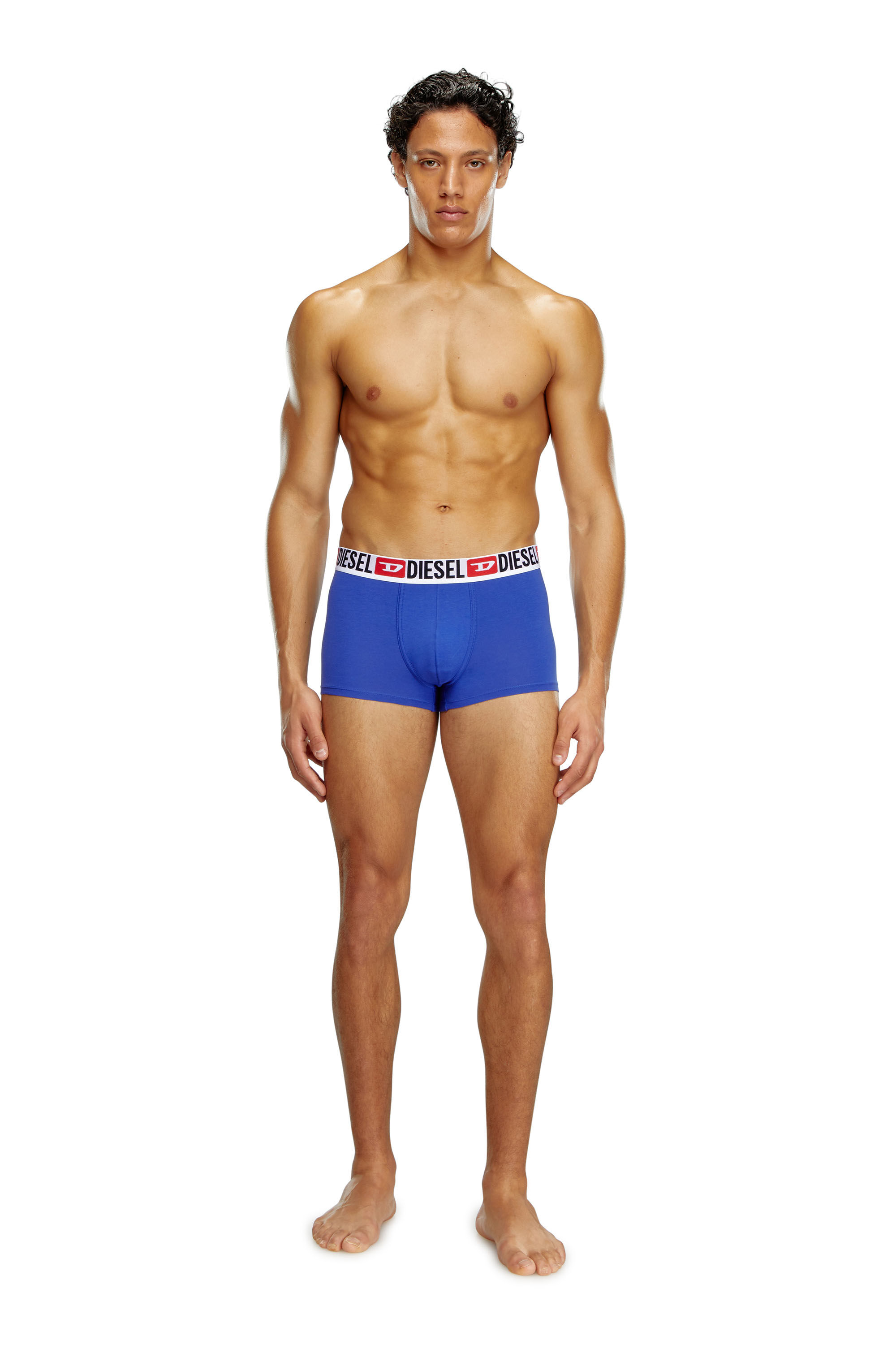Diesel - UMBX-DAMIENTHREEPACK, Male's Three-pack of all-over logo waist boxers in Blue/Grey - 2