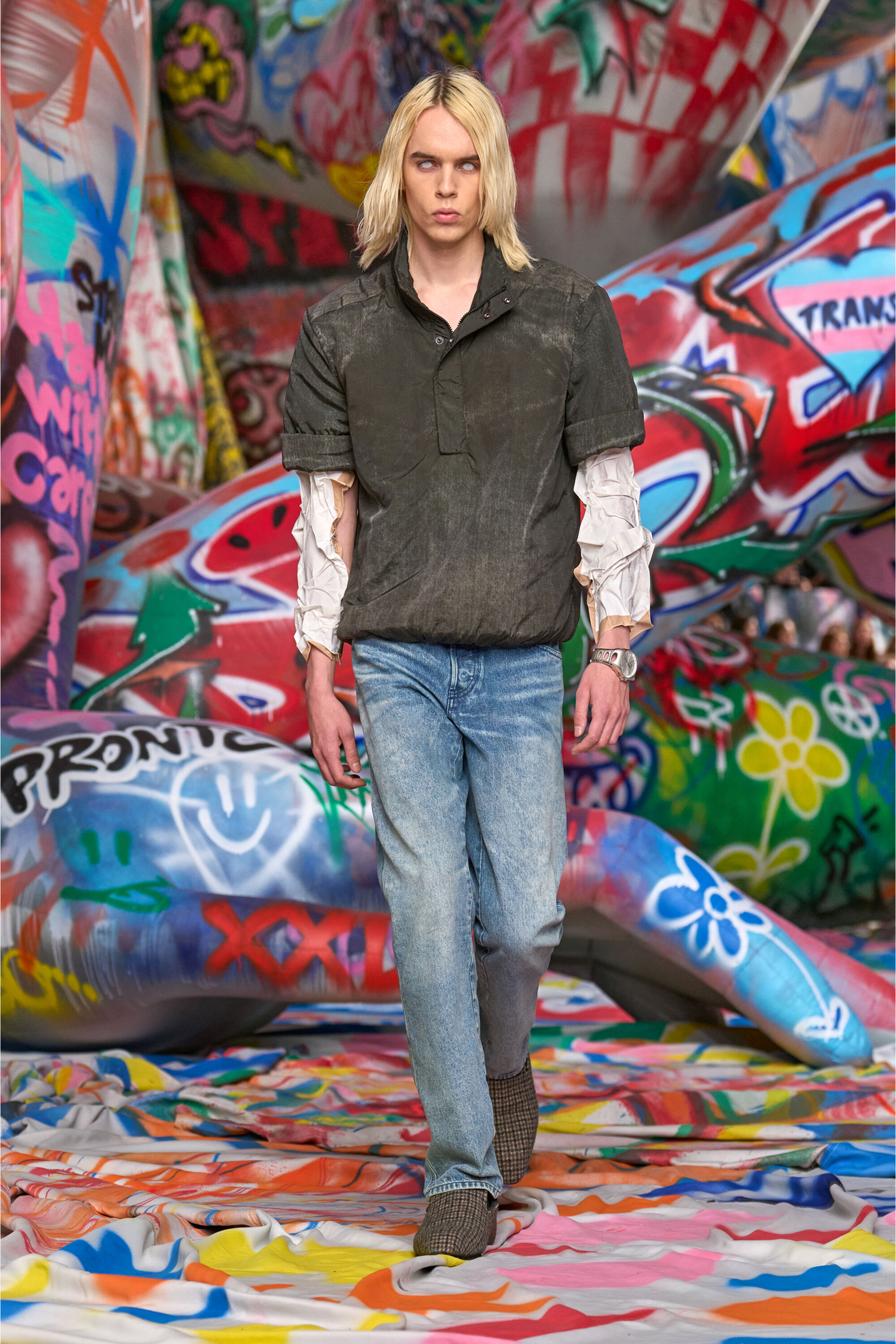 Diesel - J-VALOIS, Veste à manches courtes en nylon effet denim Homme in Noir - 6