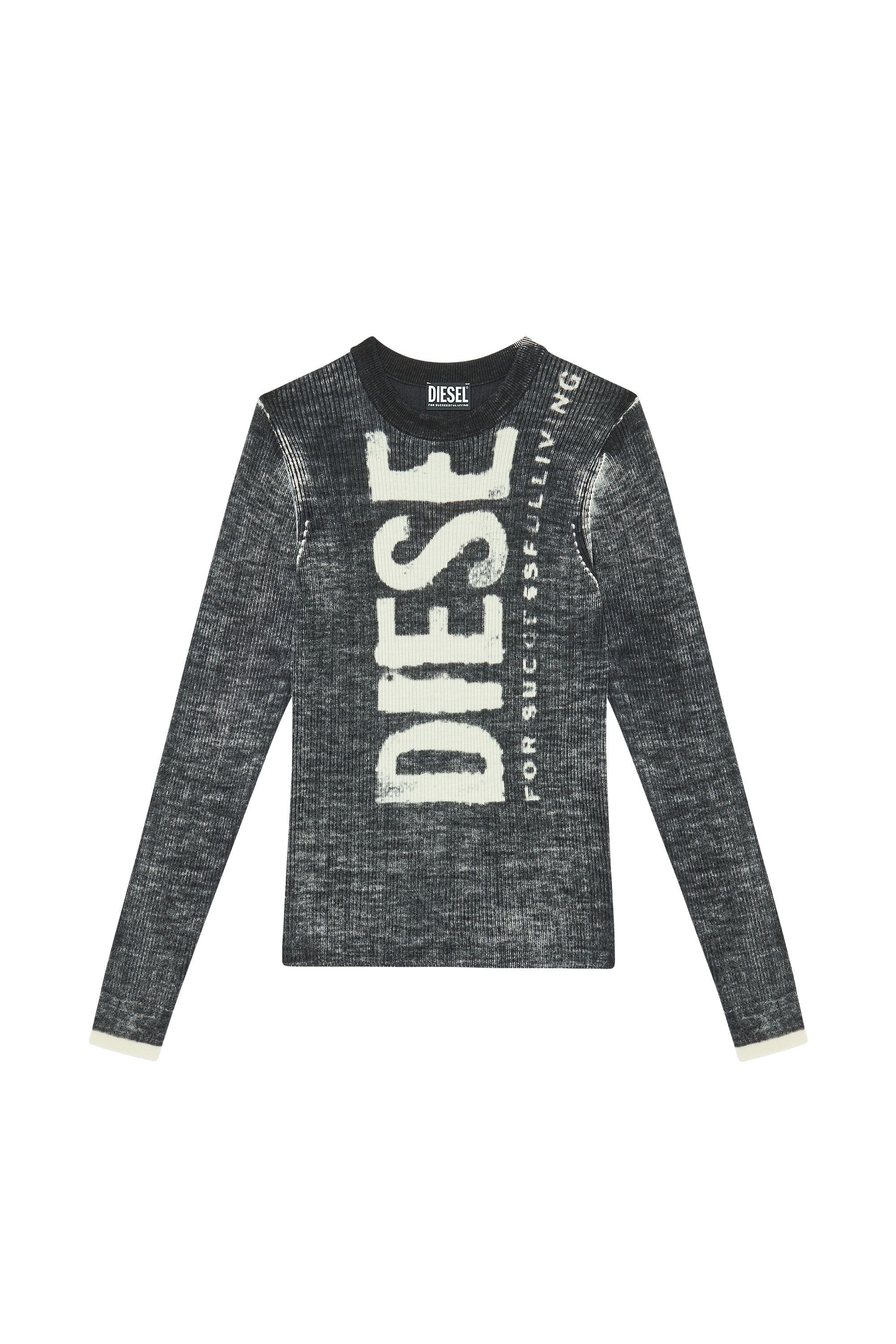 Diesel - K-ATULLUS-ROUND, Pull en laine avec logo effet délavé Homme in Noir - 2