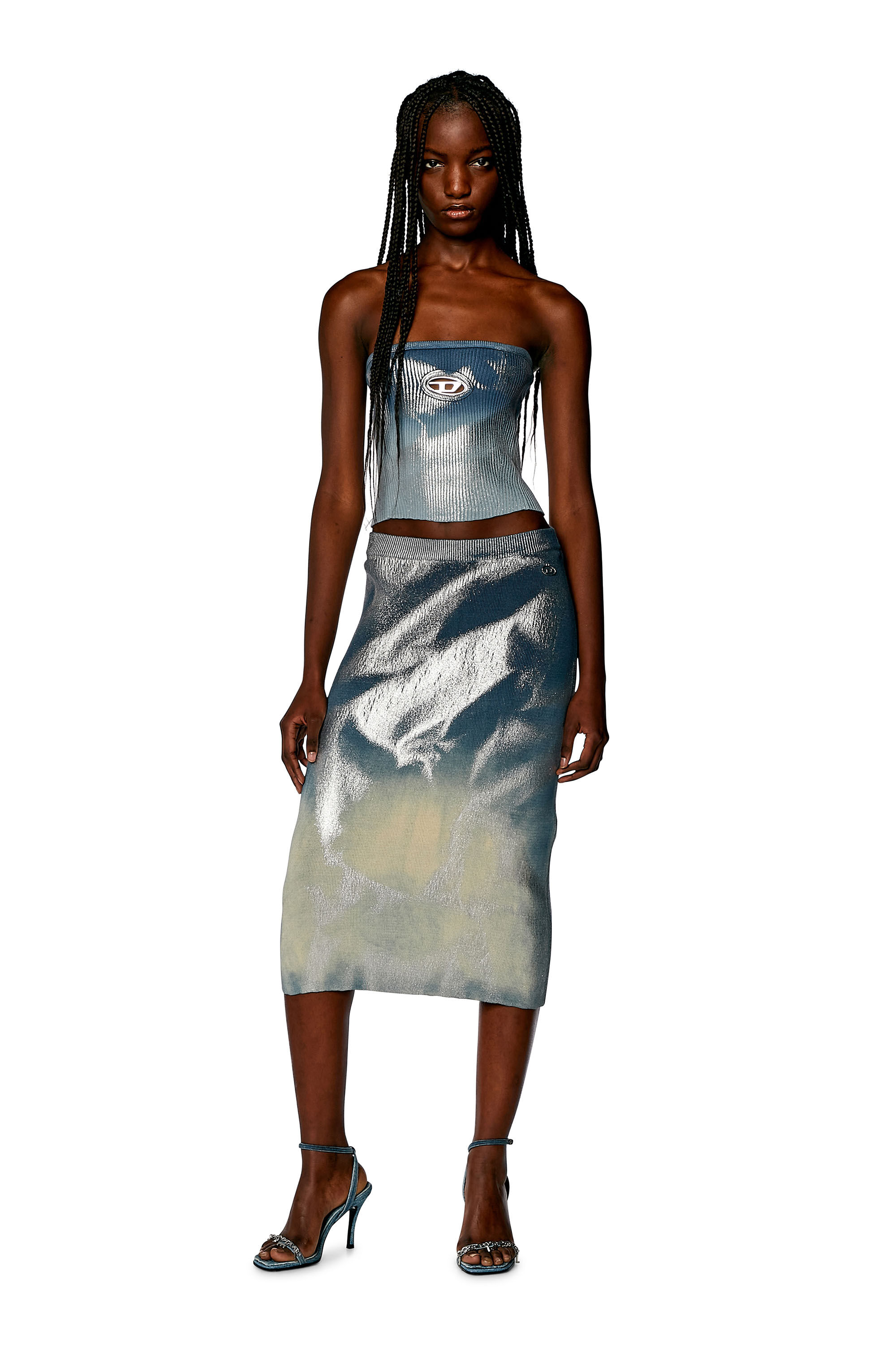 Diesel - M-CLARKSVILLEX-B, Female's Knit tube top with metallic effects in Blue - 1