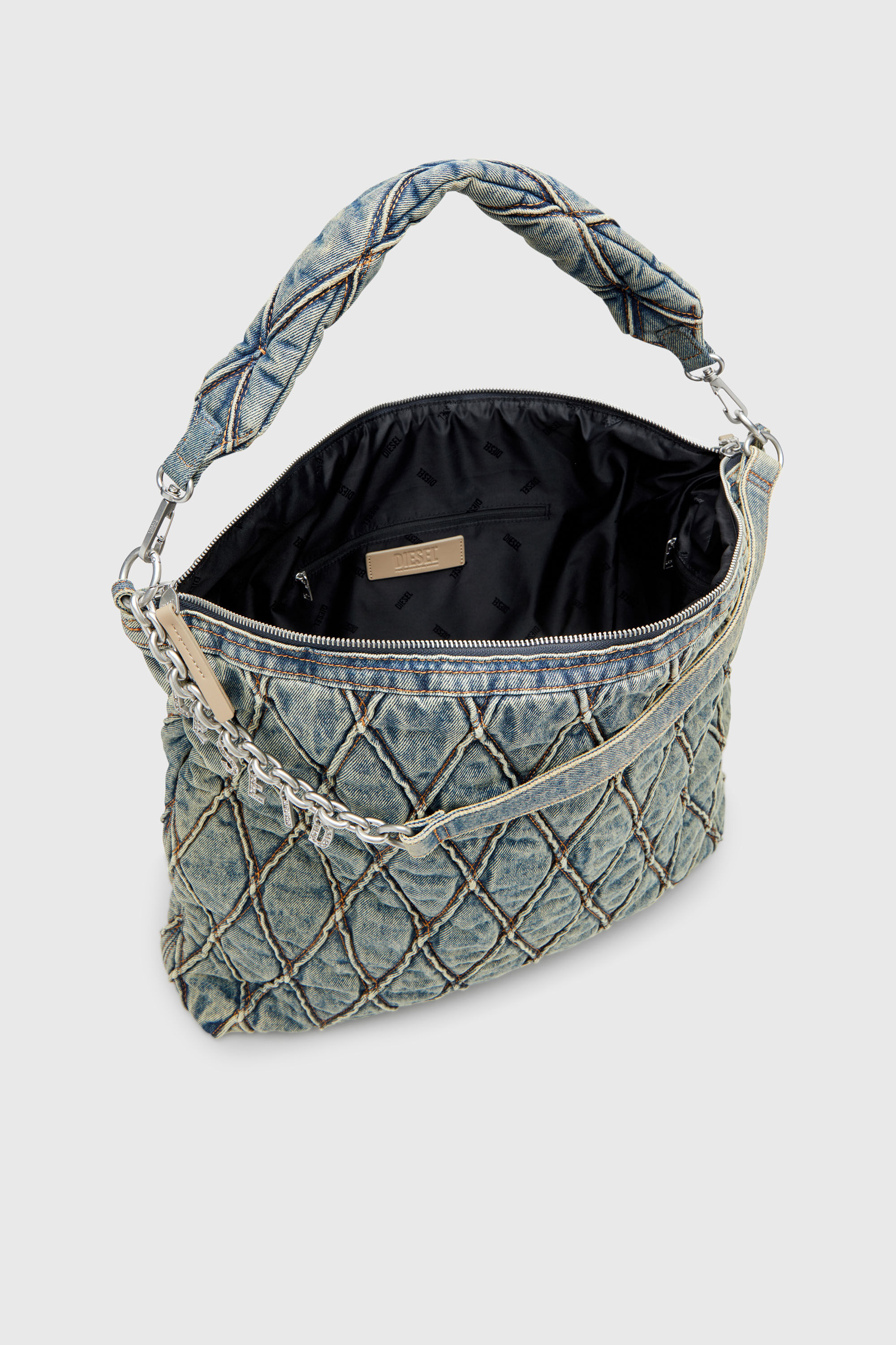 Diesel - CHARM-D HOBO, Woman's Charm-D-Large hobo in argyle quilted denim in Blue - 4
