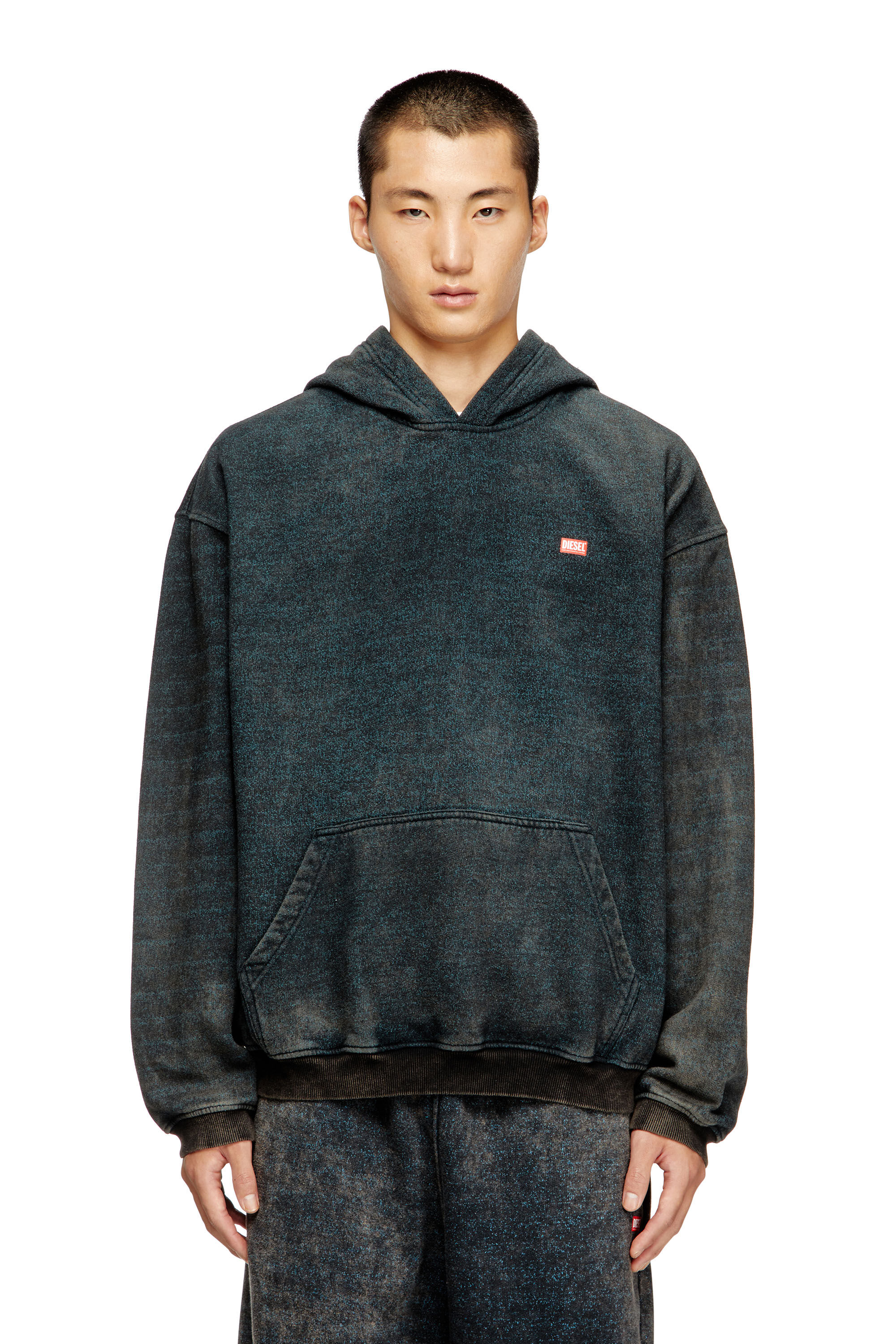 Diesel - S-KAI, Male's Cotton hoodie with kangaroo pocket in Black/Blue - 3