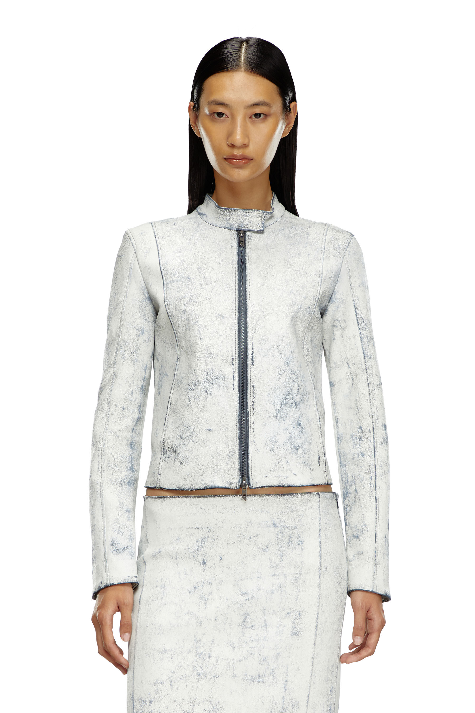 Diesel - L-YRIC, Veste en cuir effet plâtre Femme in Blanc - 3