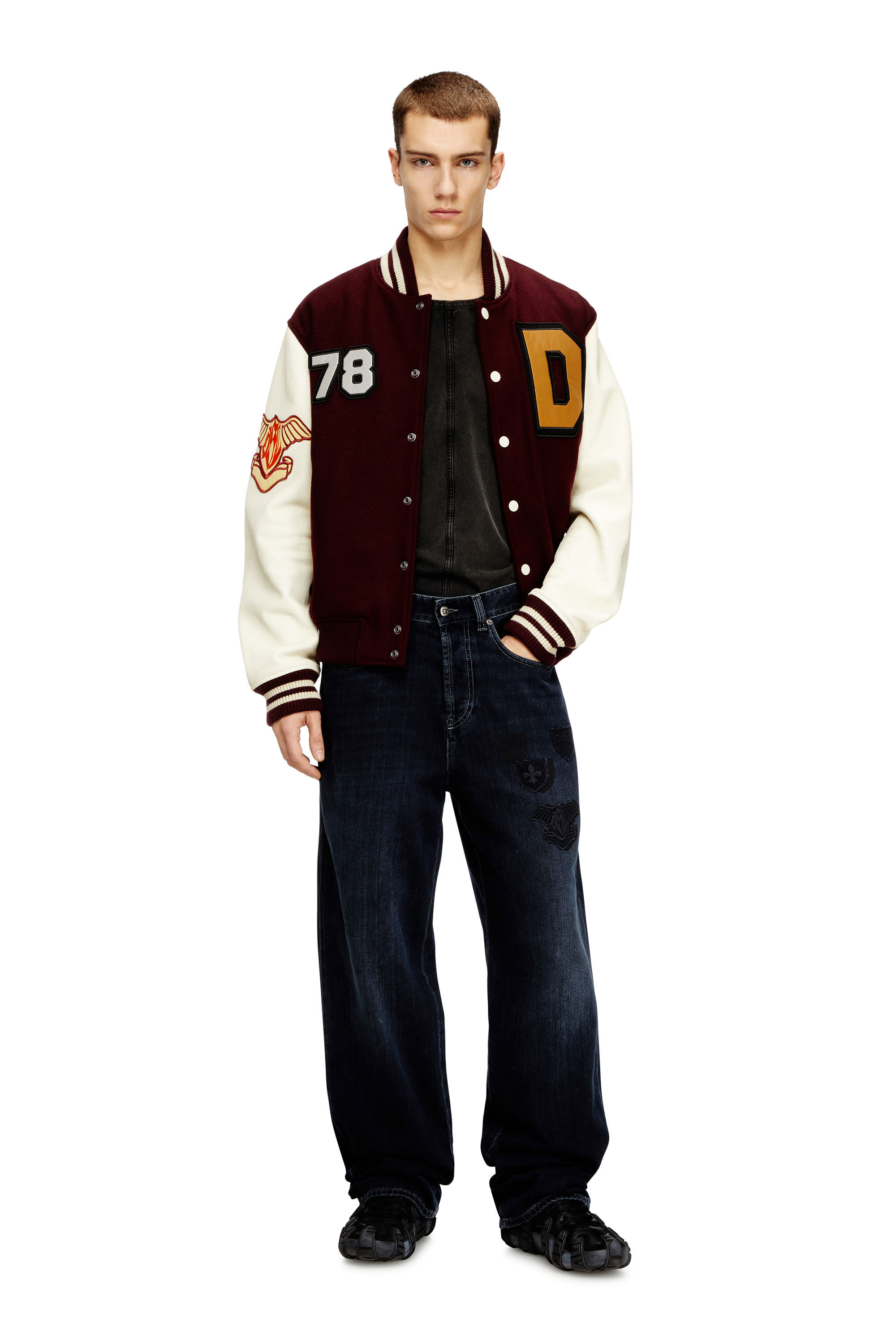 Men's Varsity jacket in wool and leather | Multicolor | Diesel