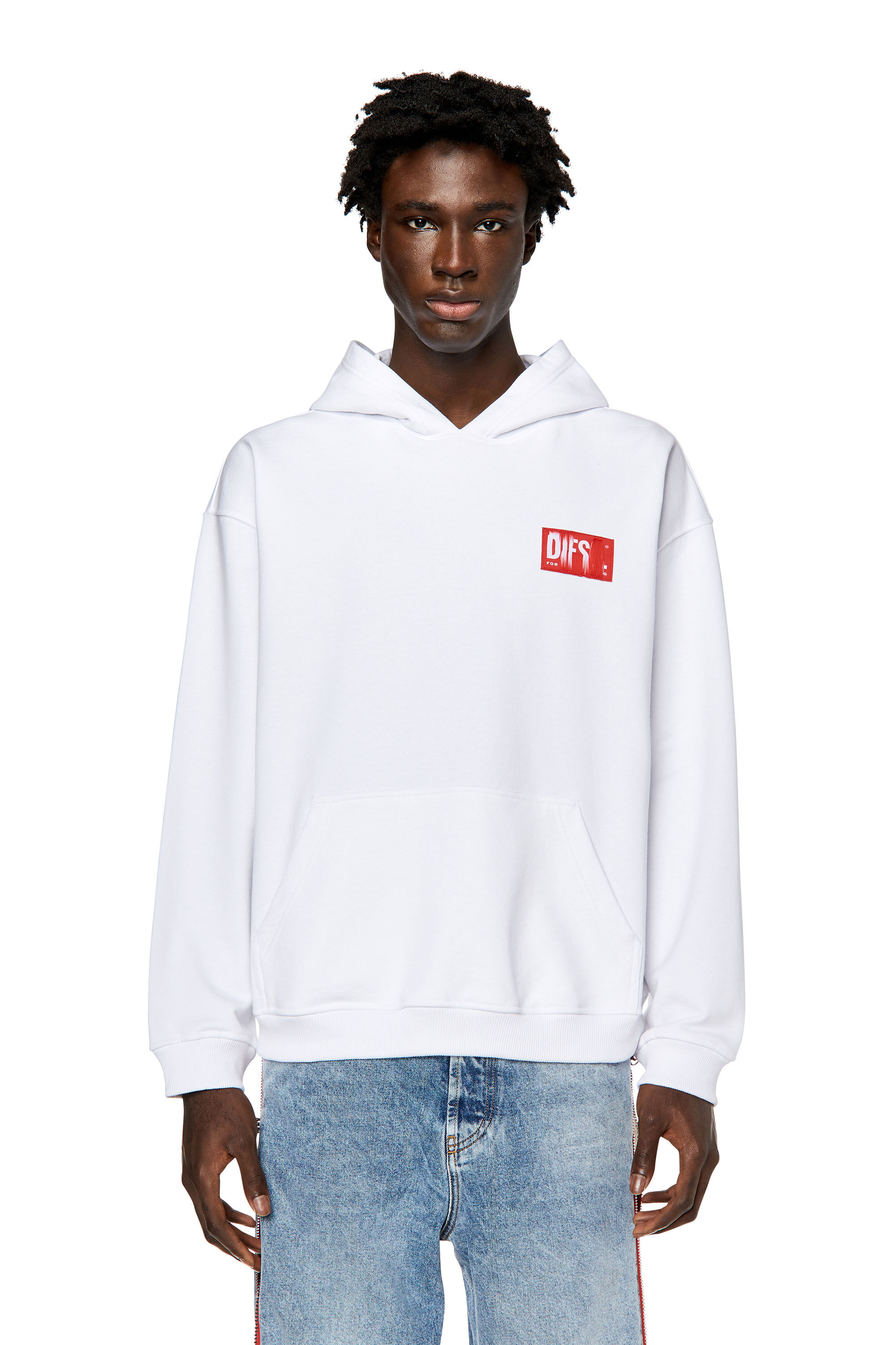 Diesel - S-NLABEL-HOOD, Sweat-shirt à capuche avec empiècement à logo effiloché Homme in Blanc - 3