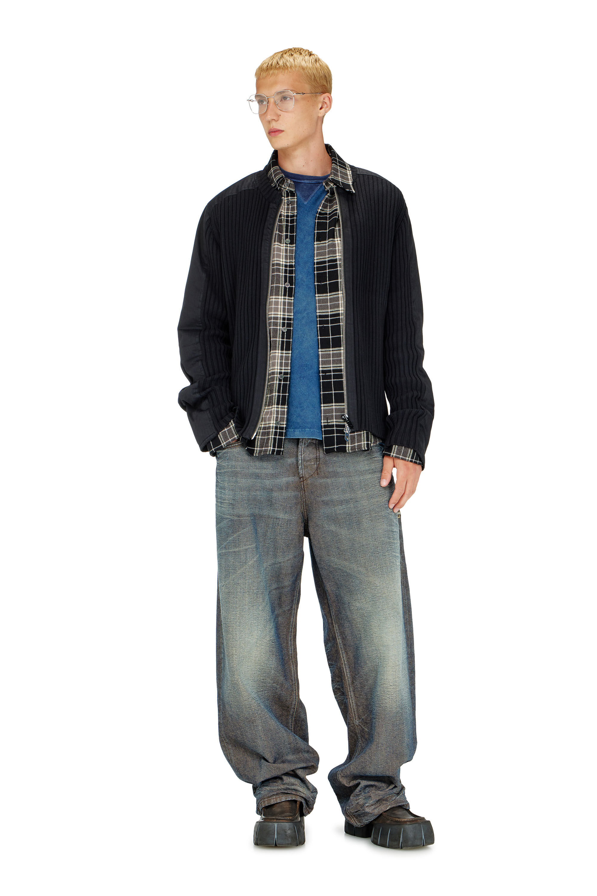 Diesel - K-MATTY, C&aacute;rdigan con cremallera y paneles utility Hombre in Negro - 1