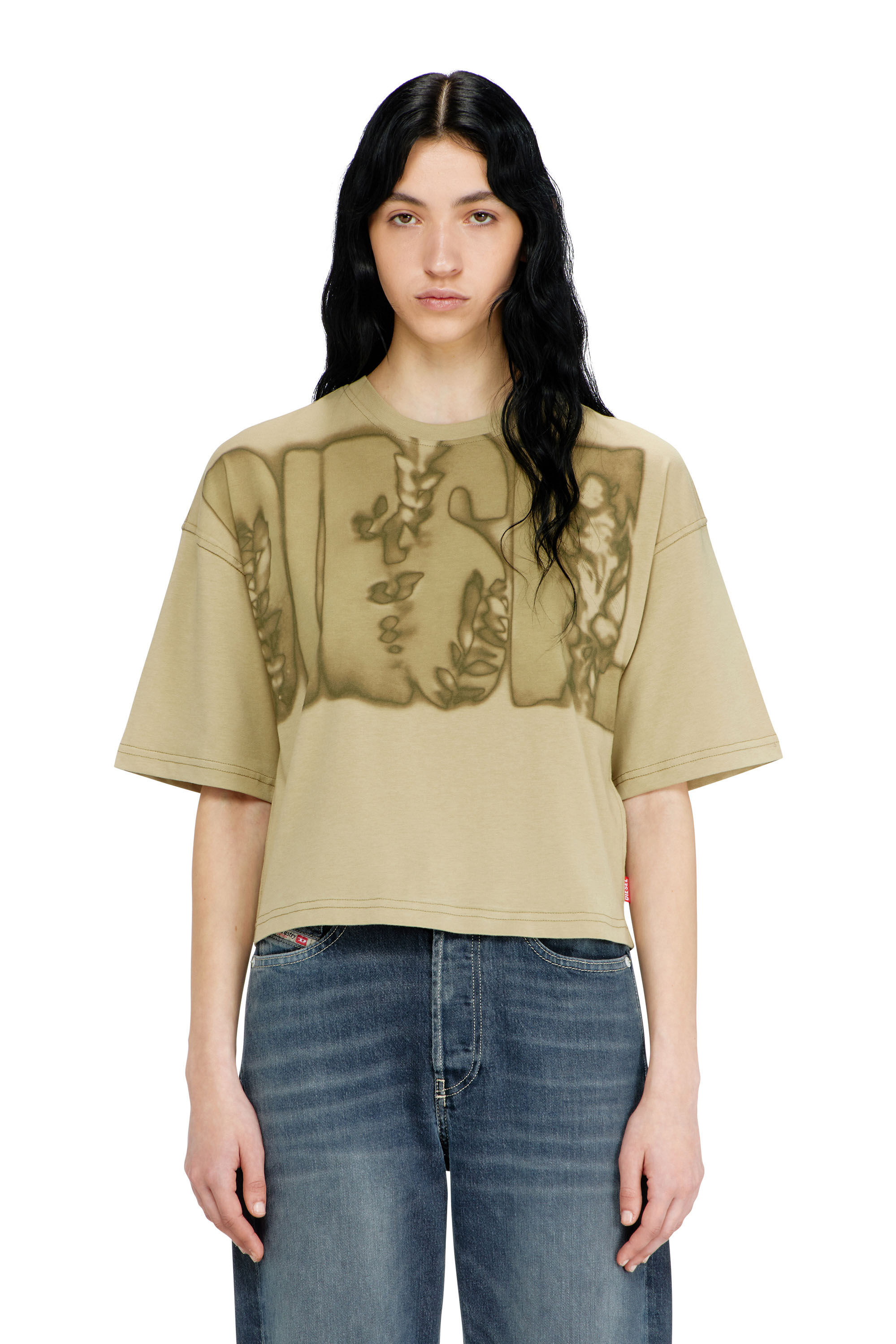 Women's Cropped T-shirt with digital print | Green | Diesel