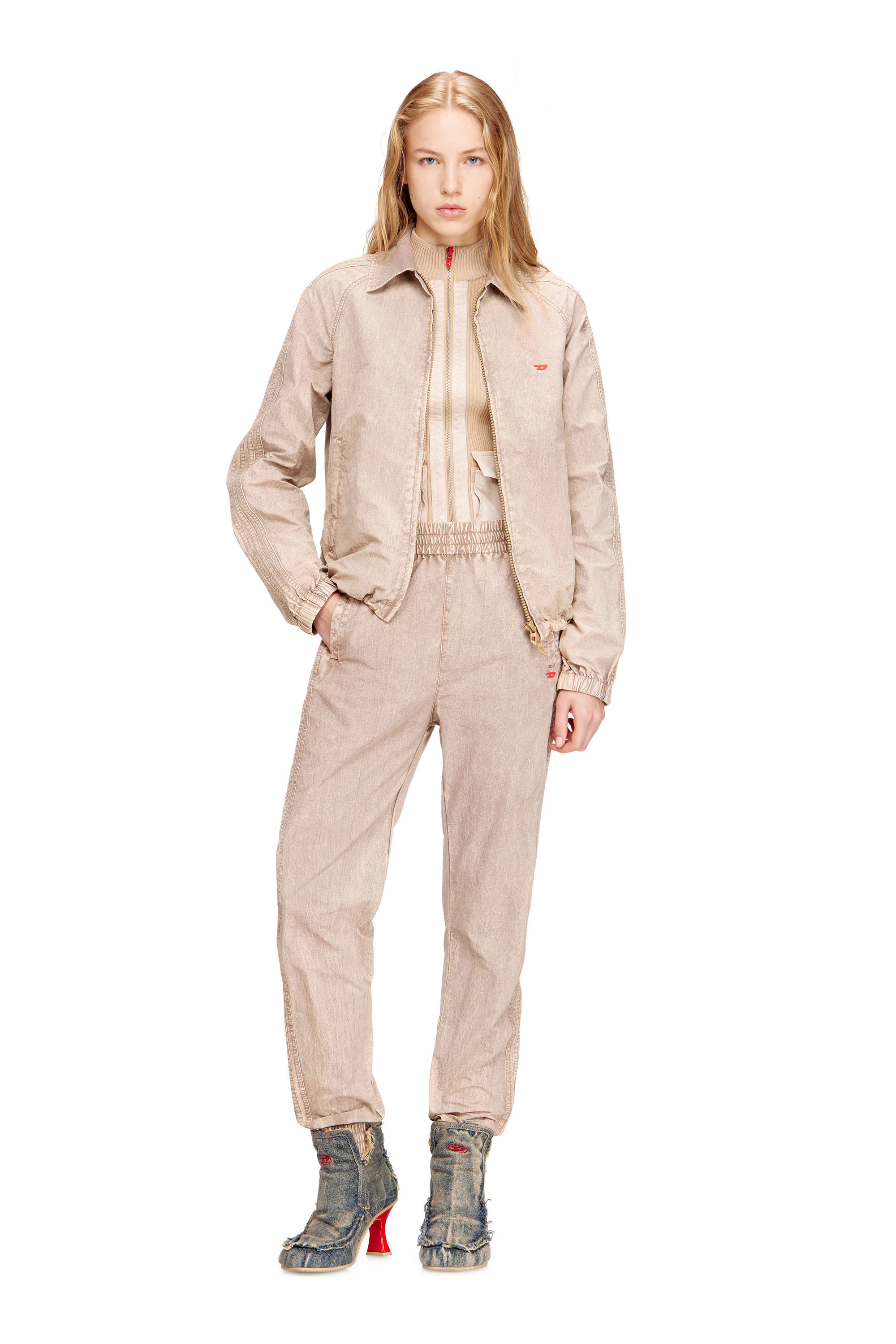 Women's Taslan jacket with striped sleeves | Brown | Diesel