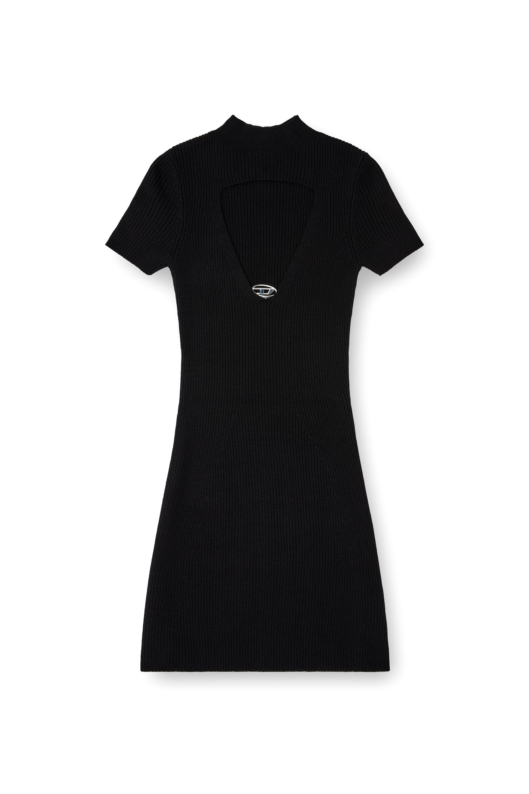 Women's Cut-out short dress in ribbed wool knit | Black | Diesel