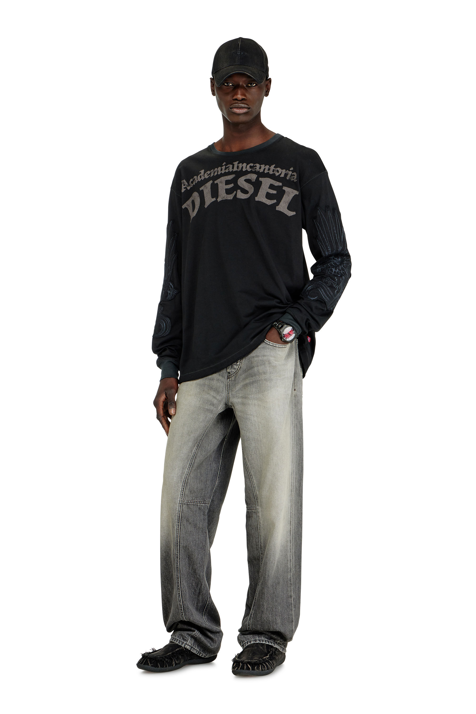 Diesel - T-NORM-LS-AA3, Male's Long-sleeve T-shirt with prints and patches in Black - 1