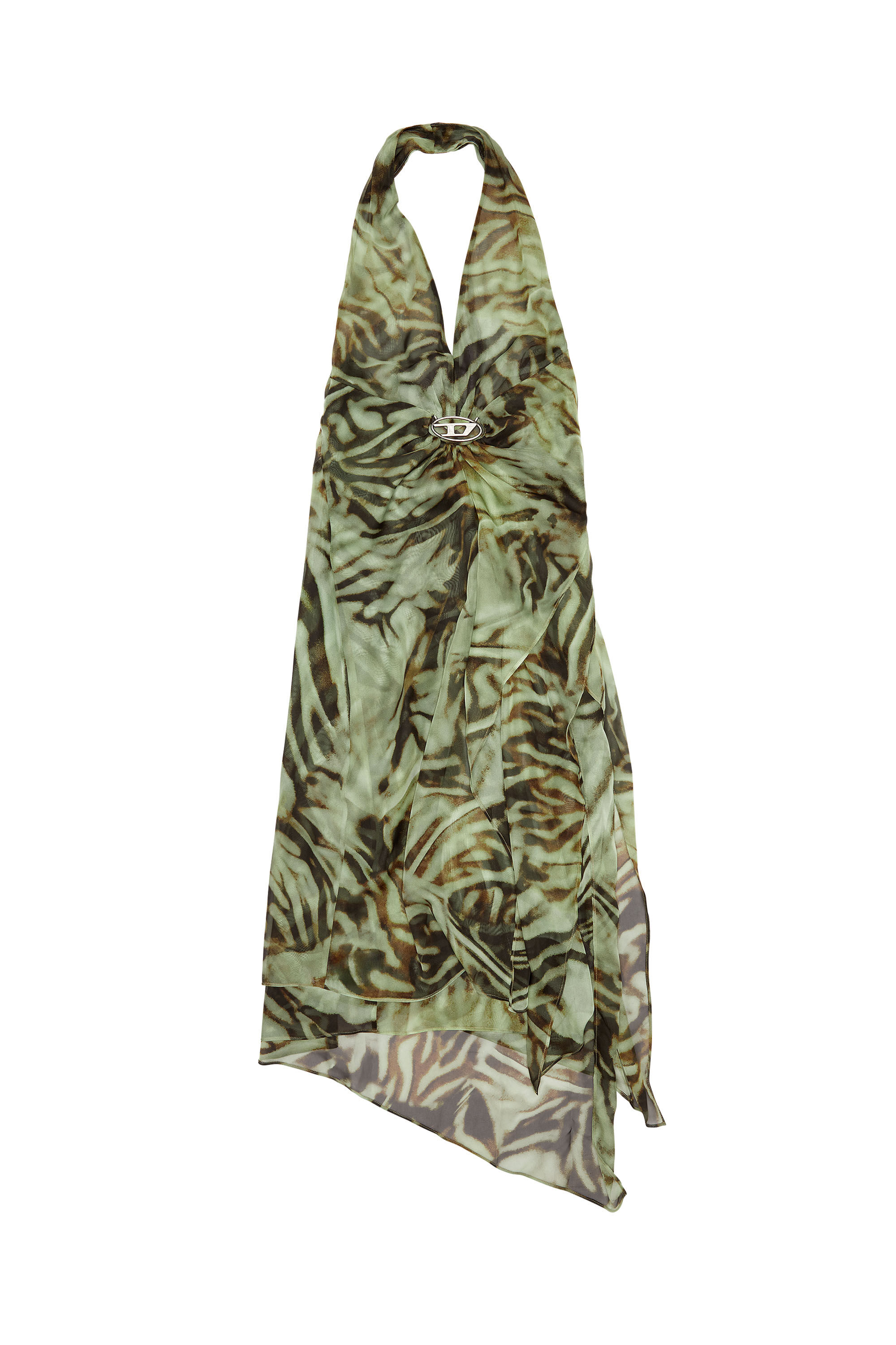 Diesel - D-STINT, Female's Asymmetric midi dress in camo chiffon in Military Green - 2