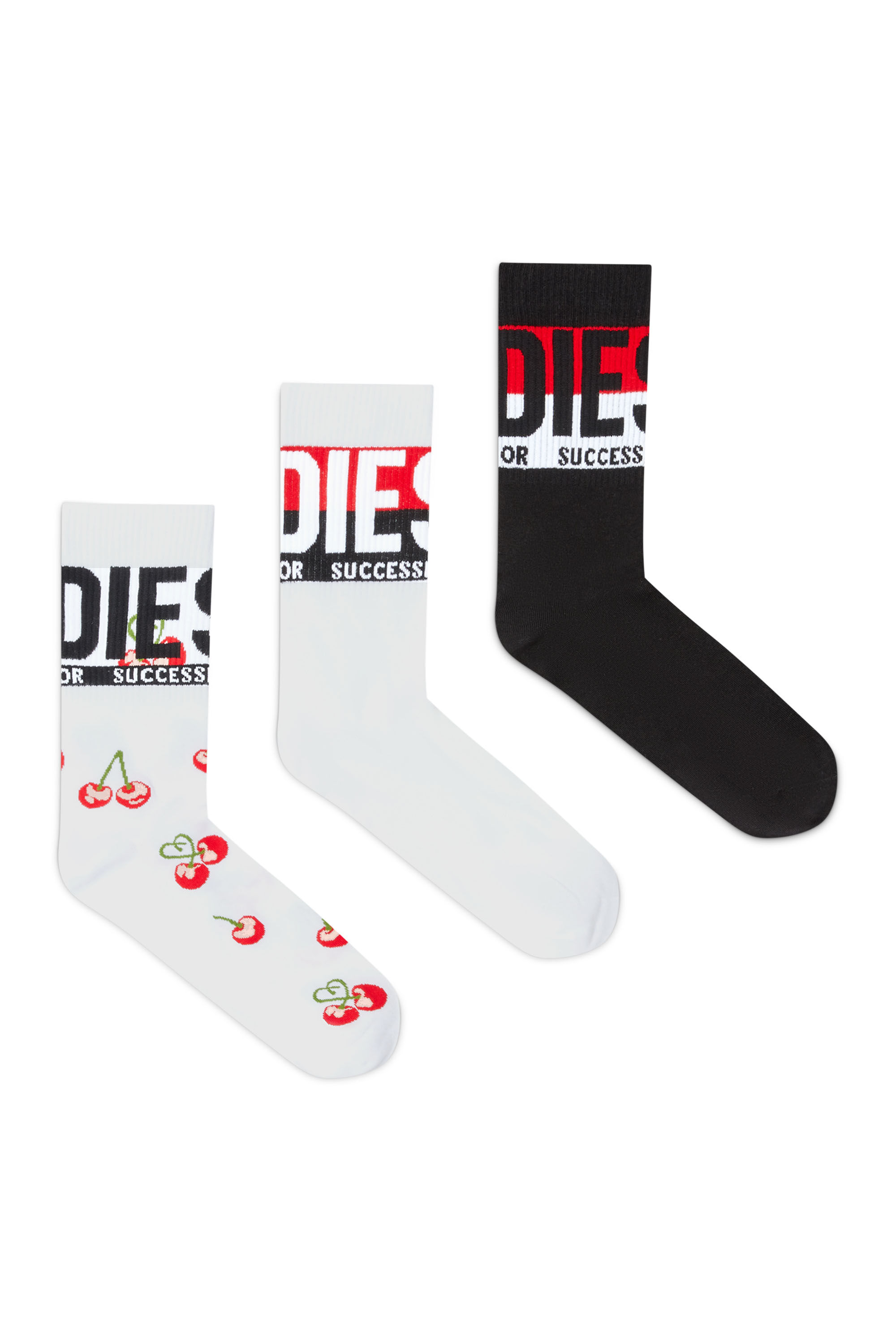 Diesel - SKM-RAY-THREEPACK, Male's Three-pack of cotton socks with jacquard motifs in White/Black - 1