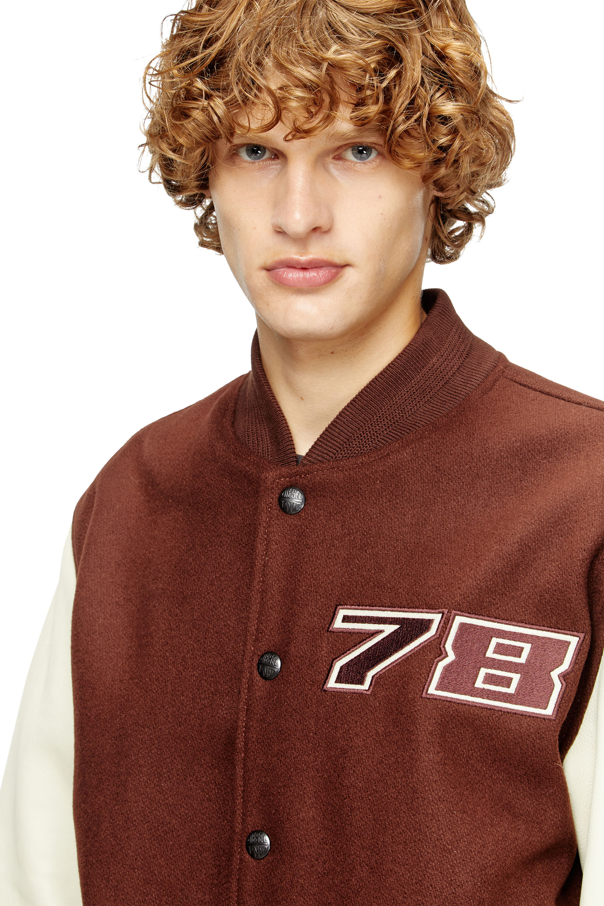 Men's Padded bomber jacket in wool and leather | Brown | Diesel