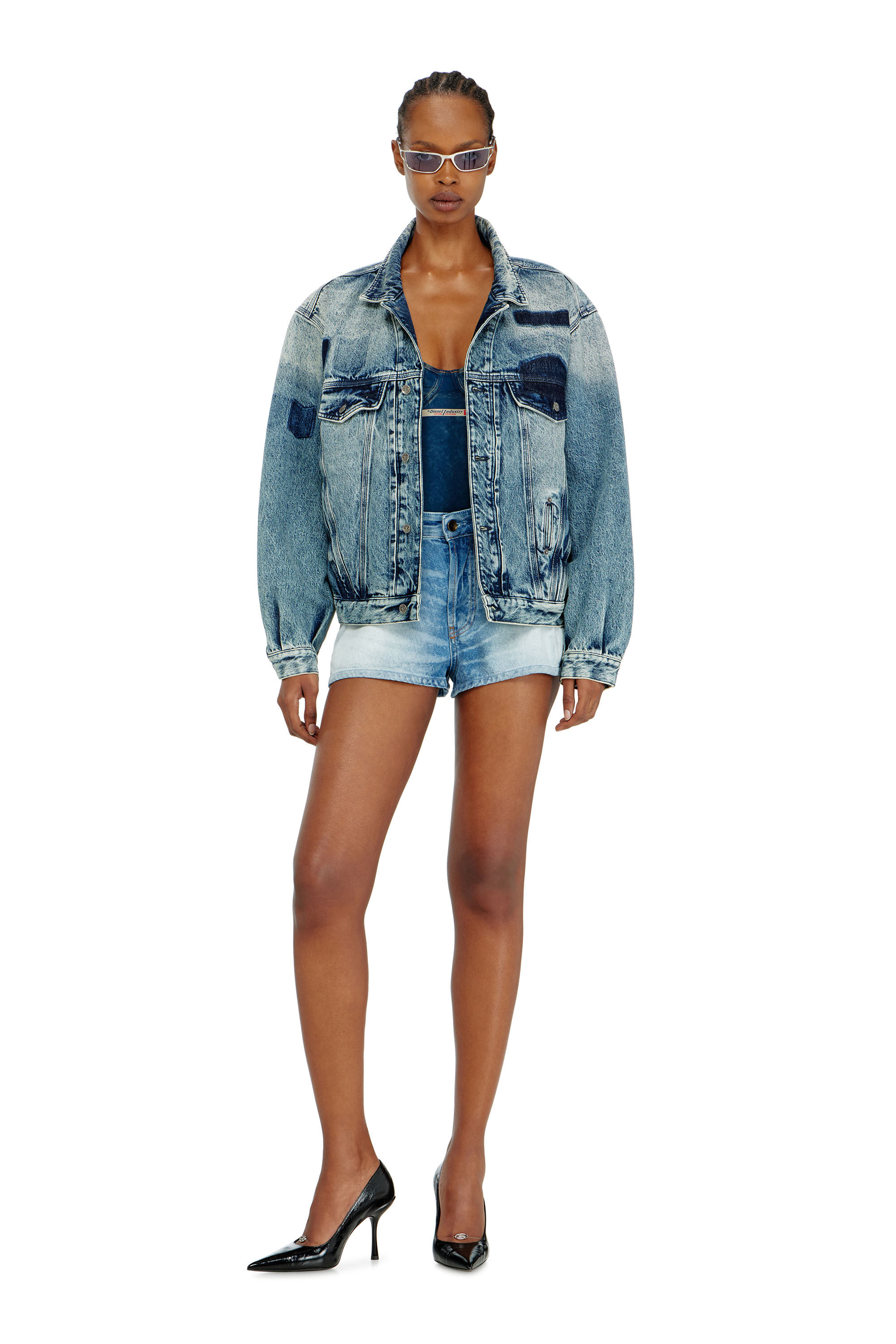 Women's Trucker jacket with patch effects | Blue | Diesel