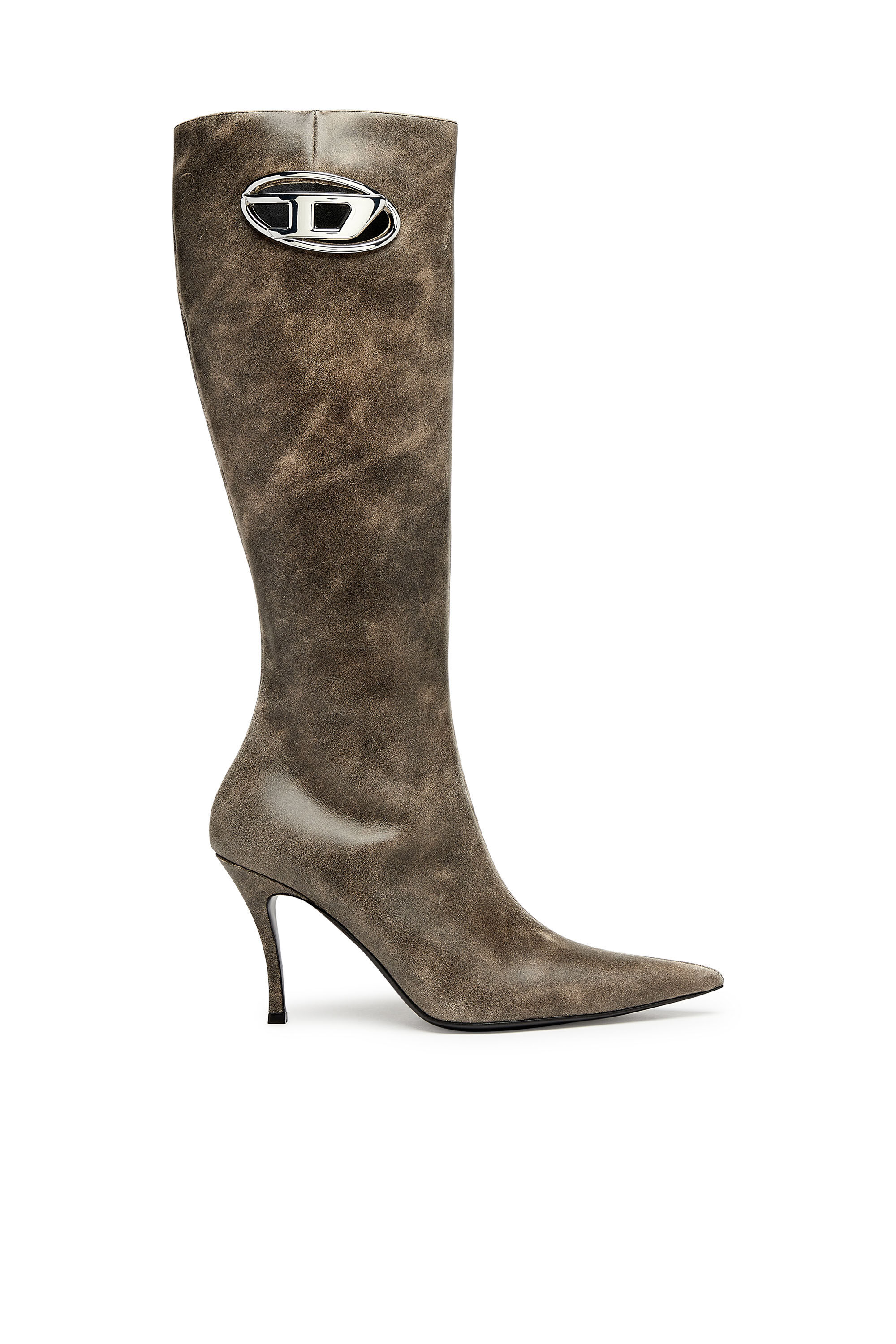 Diesel - D-VENUS HBT, D-Venus HBT - Bottes en cuir traité avec plaque Oval D Femme in Marron - 1