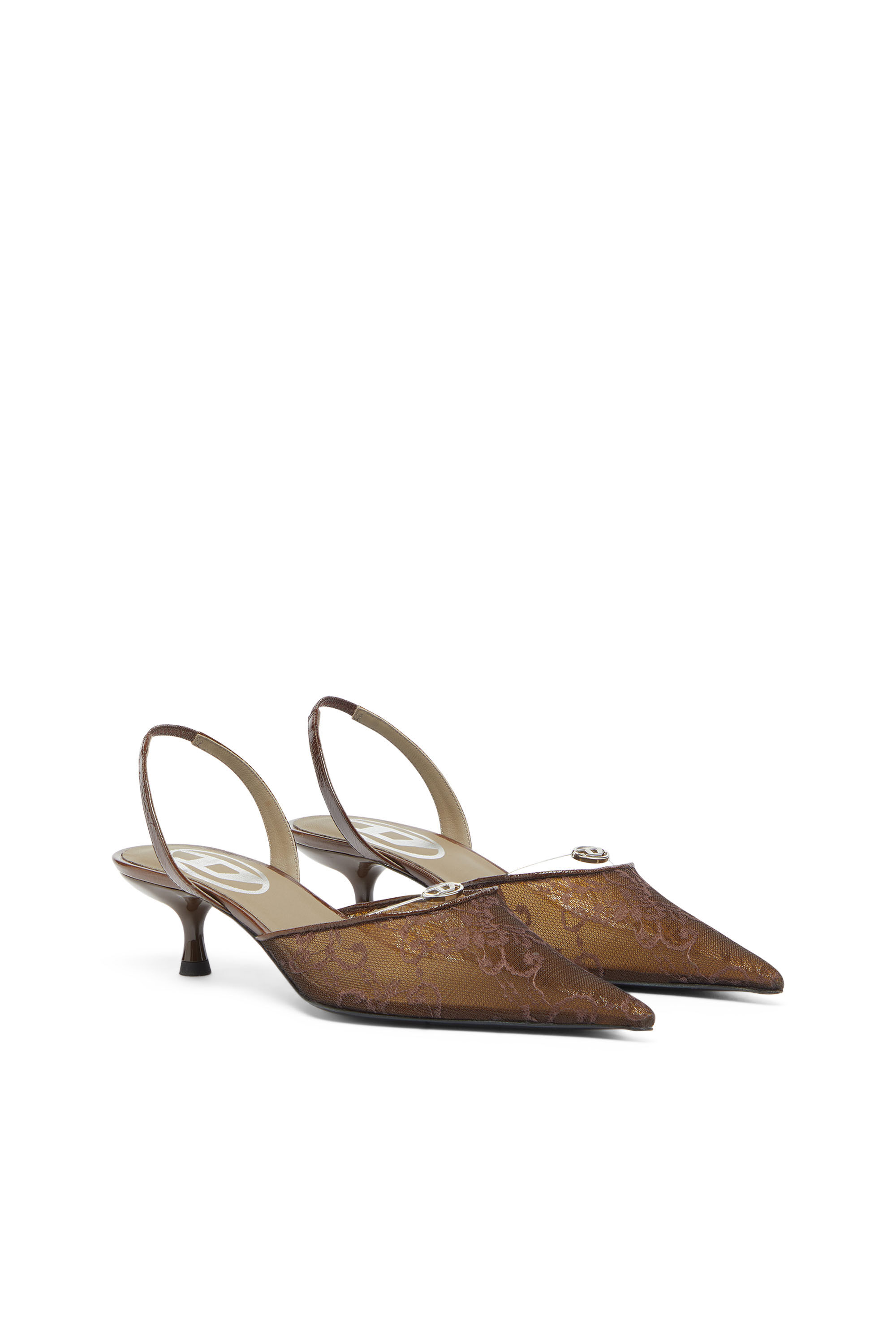 Diesel - D-JEWELS  40 SB LACE, Woman's D-Ten&Half - Slingbacks in lace and leather in Brown - 2