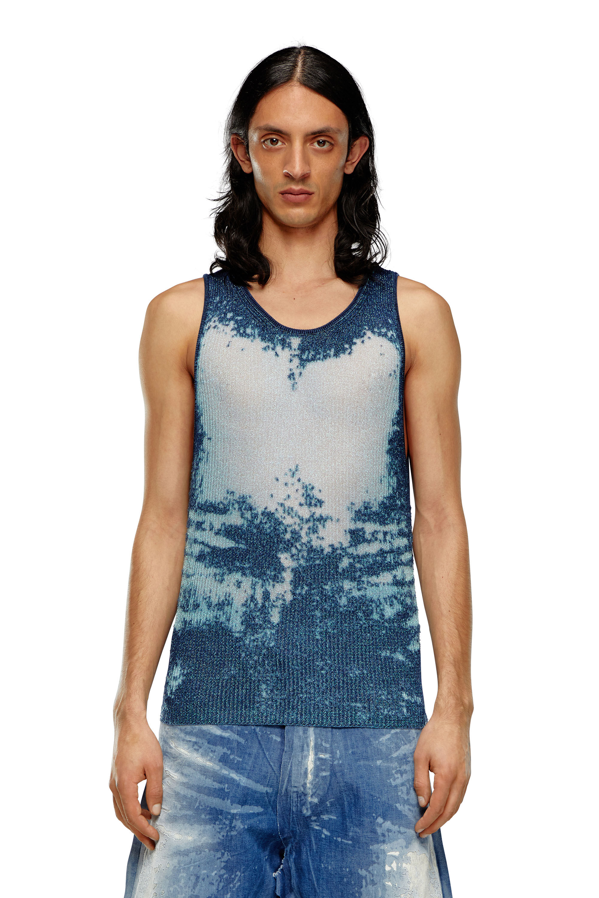 Men's Tank top in devoré metallic knit | Blue | Diesel