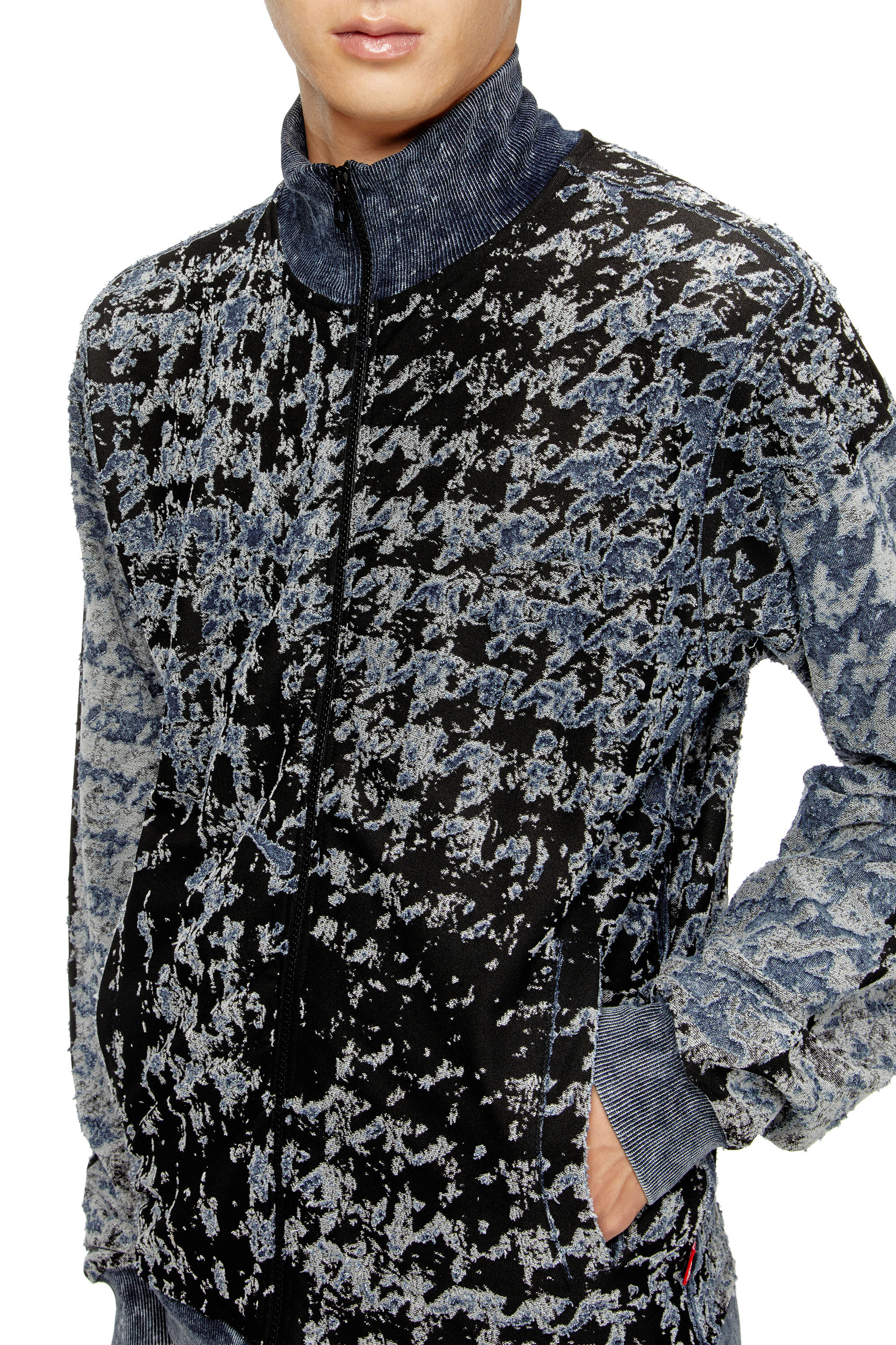 Diesel - S-CORR, Male's Devoré houndstooth zip-up top in Blue/Black - 4