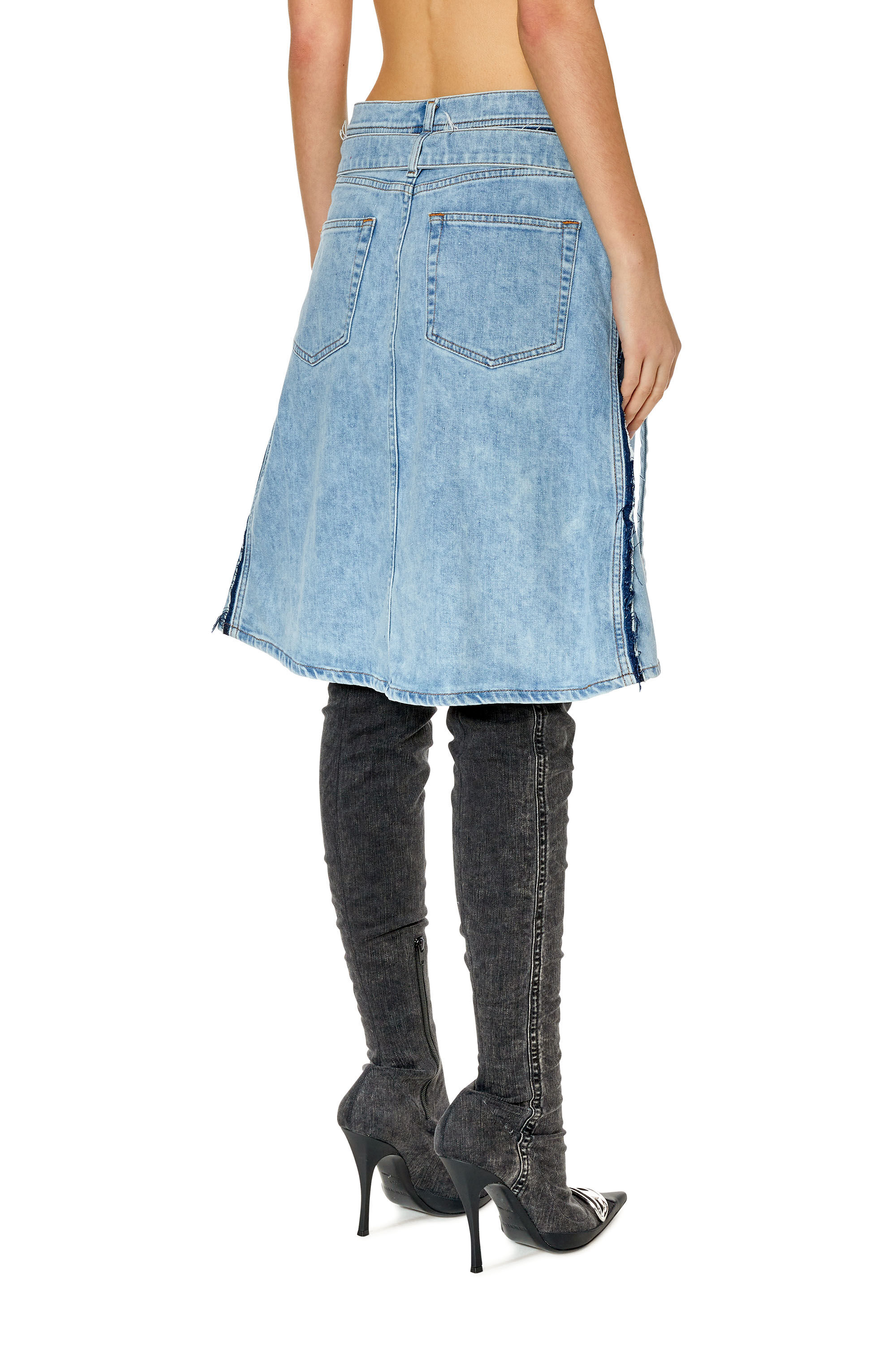 Diesel - DE-PENDENCE-MID, Jupe portefeuille trapèze en denim Femme in Bleu - 4