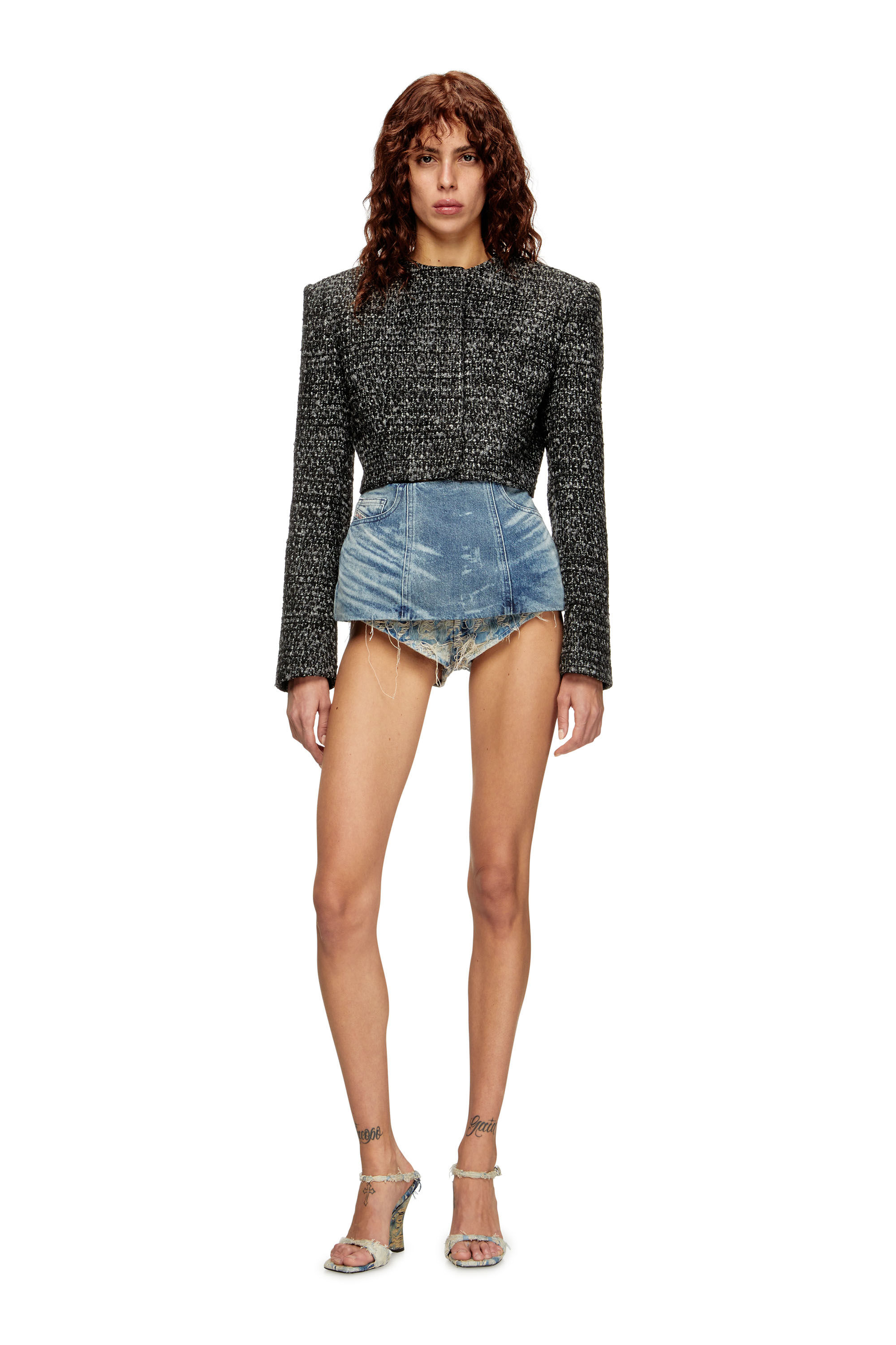 Diesel - DE-NORA-FSH, Female's Belt skirt in lasered cotton-hemp denim in Medium Blue - 1