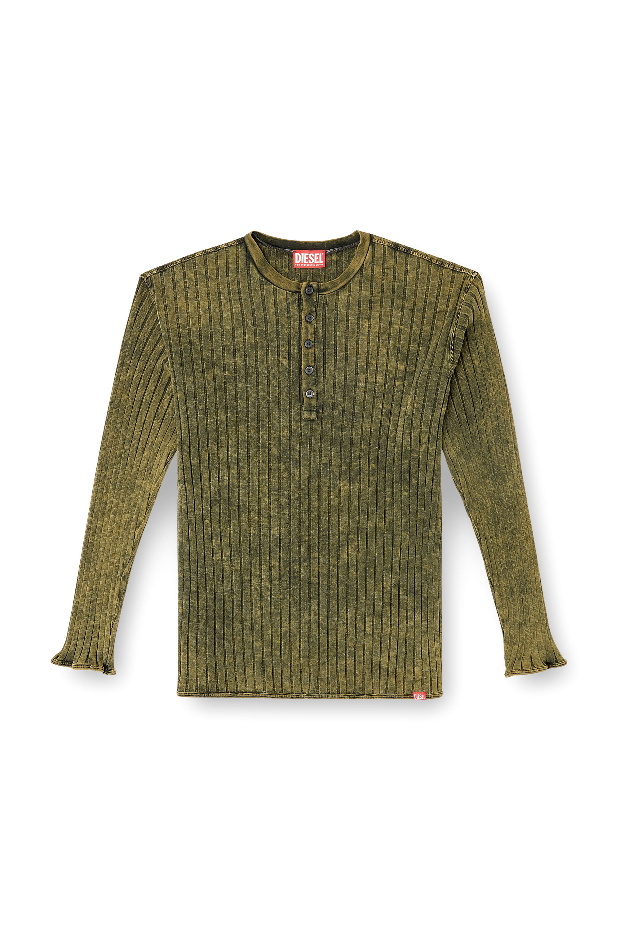 Diesel - T-ALLY, Haut Henley en jersey côtelé large traité Homme in Vert - 2