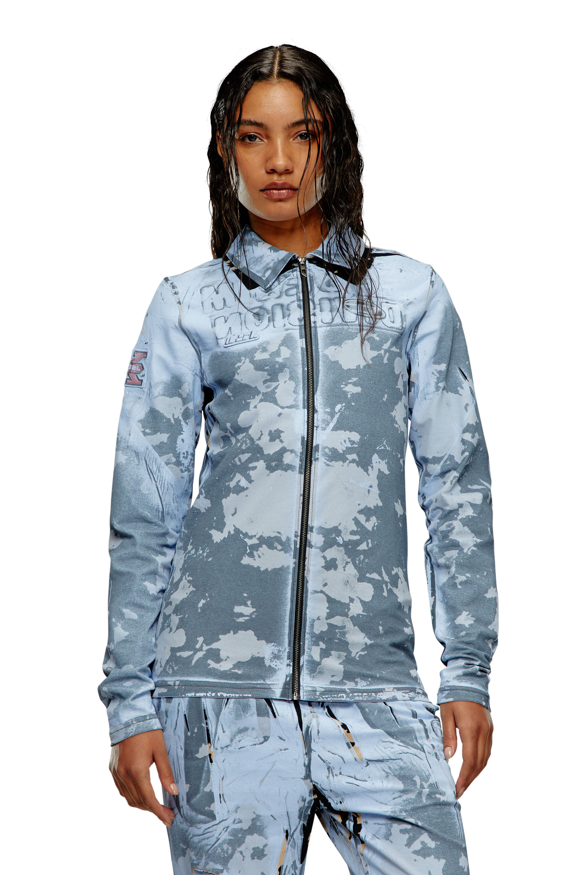Women's Zip shirt in coated jersey | Blue | Diesel