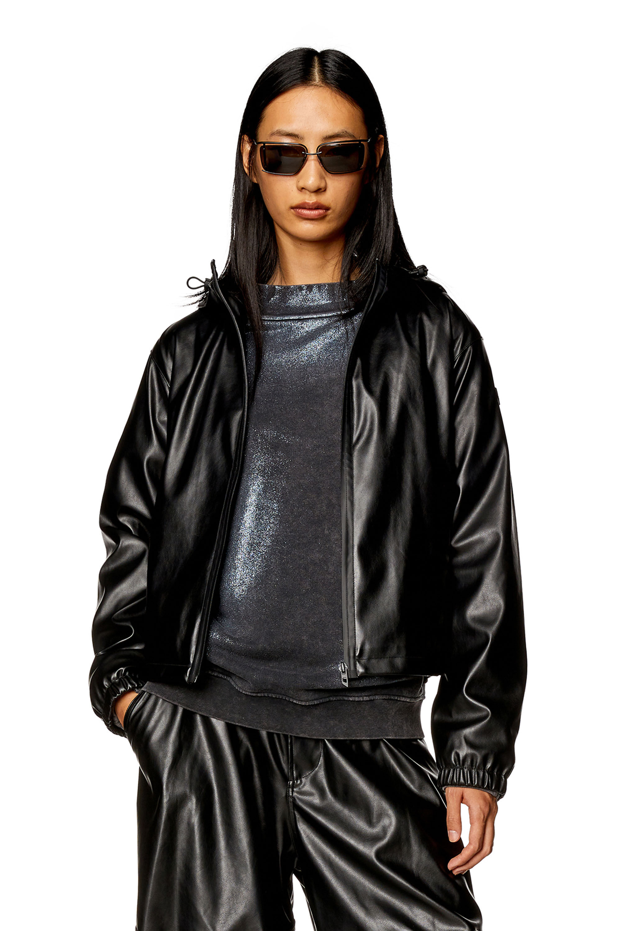 Diesel - G-BONNY-N1, Chaqueta con capucha de tejido recubierto Mujer in Negro - 3