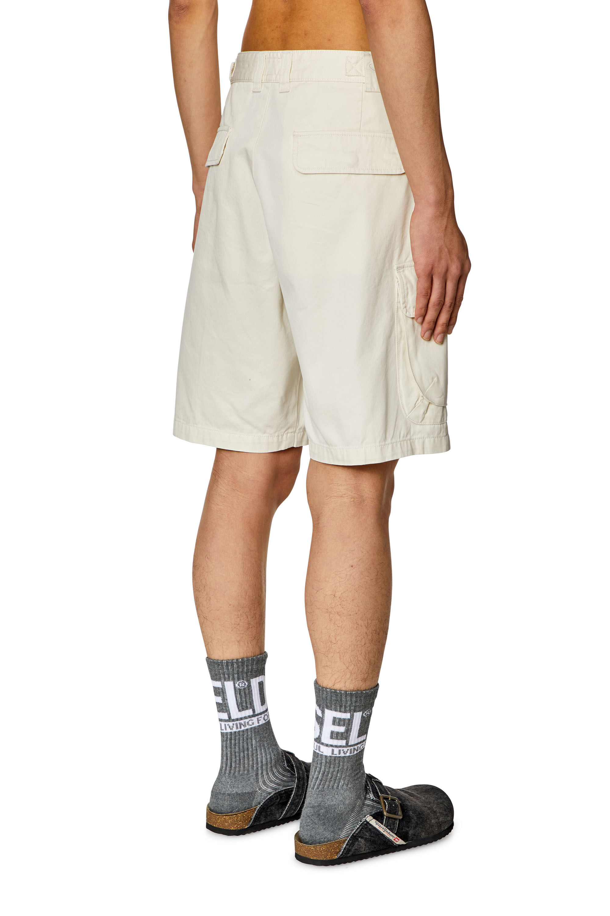 Diesel - P-ARGYM-SHORT, Male's Twill cargo shorts in organic cotton in White - 4