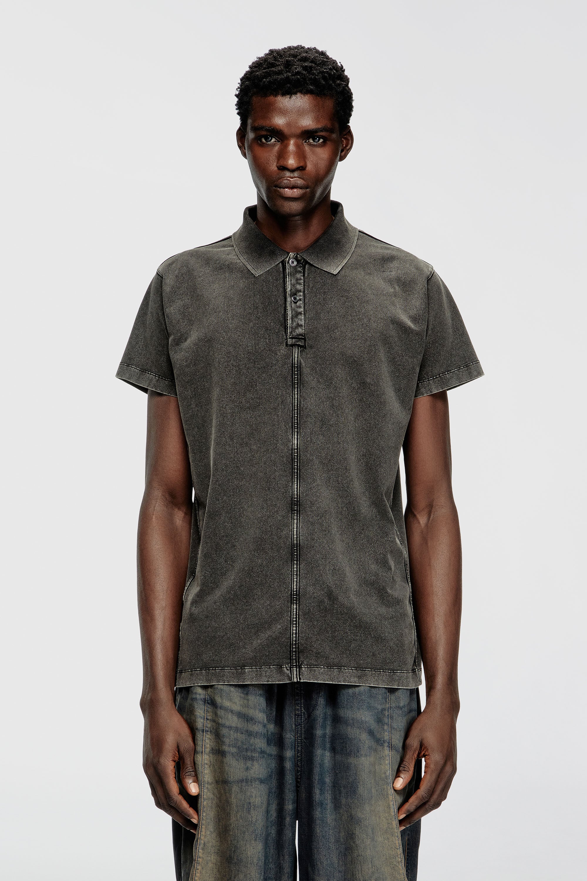 Men's Polo shirt in denim-look jersey | Black | Diesel US