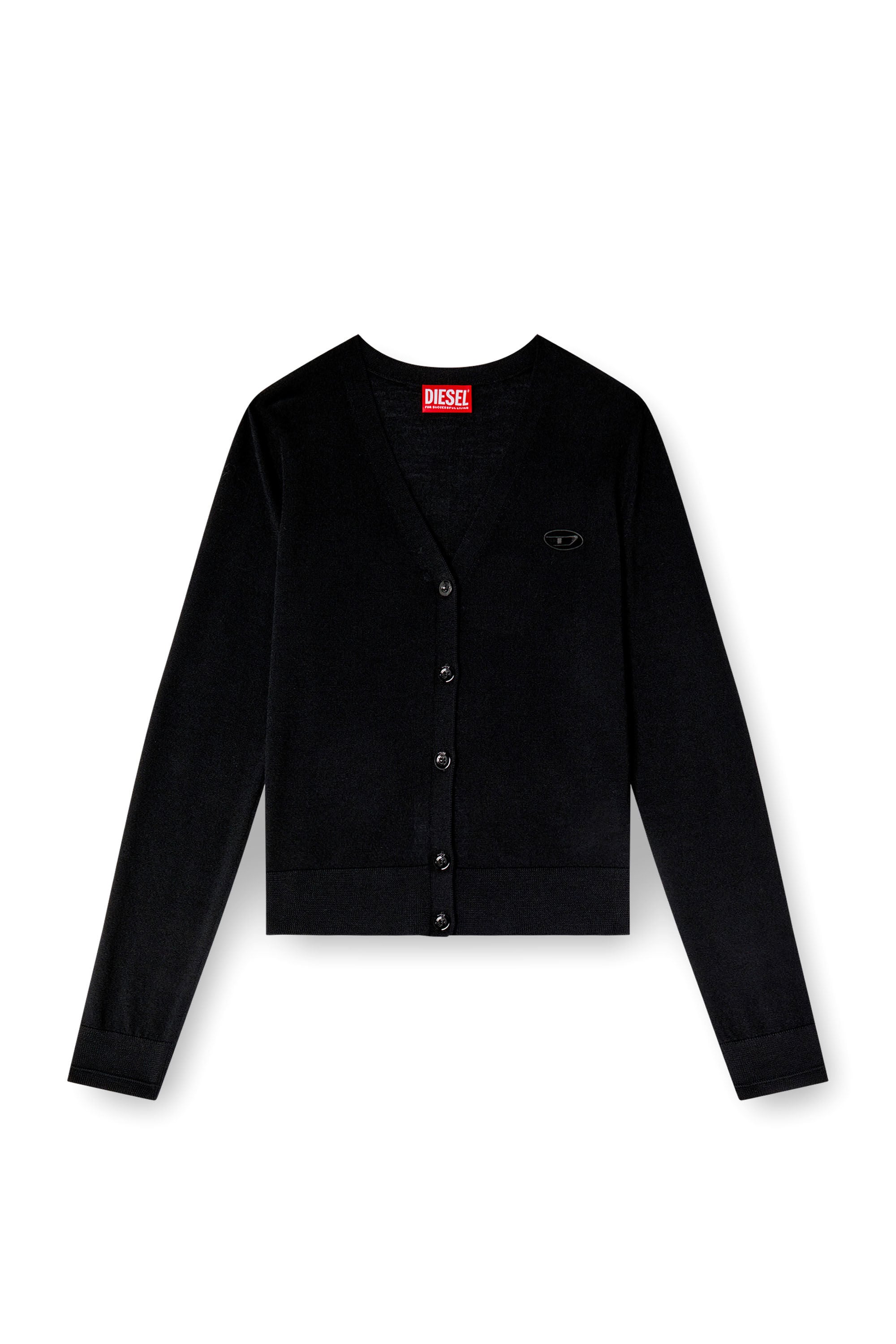 Diesel - M-ALIMA, Female's Wool cardigan with cut-out logo in Black - 2