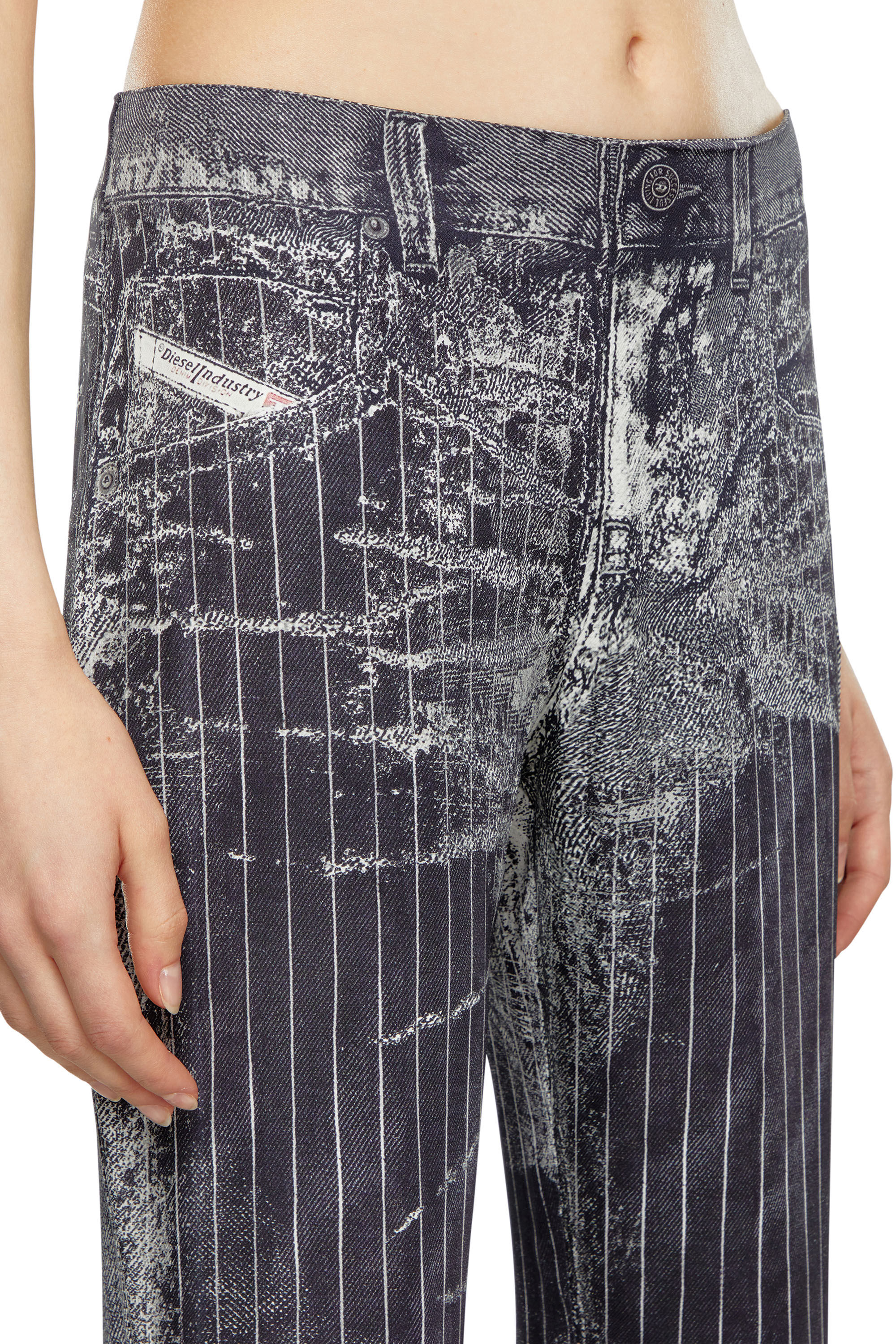 Diesel - P-RETTY, Female's Bootcut satin pants with pinstripe print in Black - 4