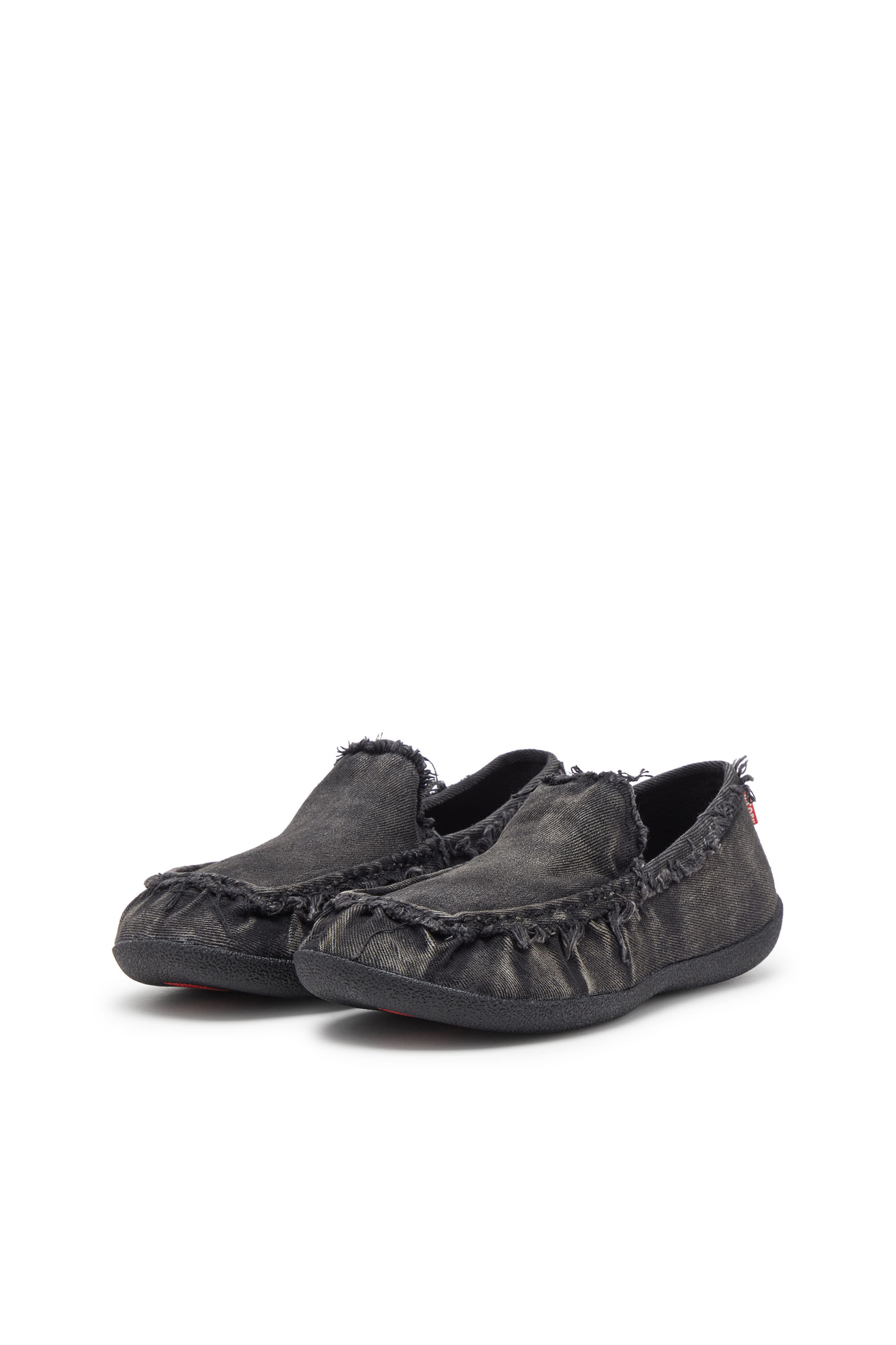 Diesel - D-SHOCK MOC, D-Shock-Mocassins en denim effet vieilli Homme in Noir - 9