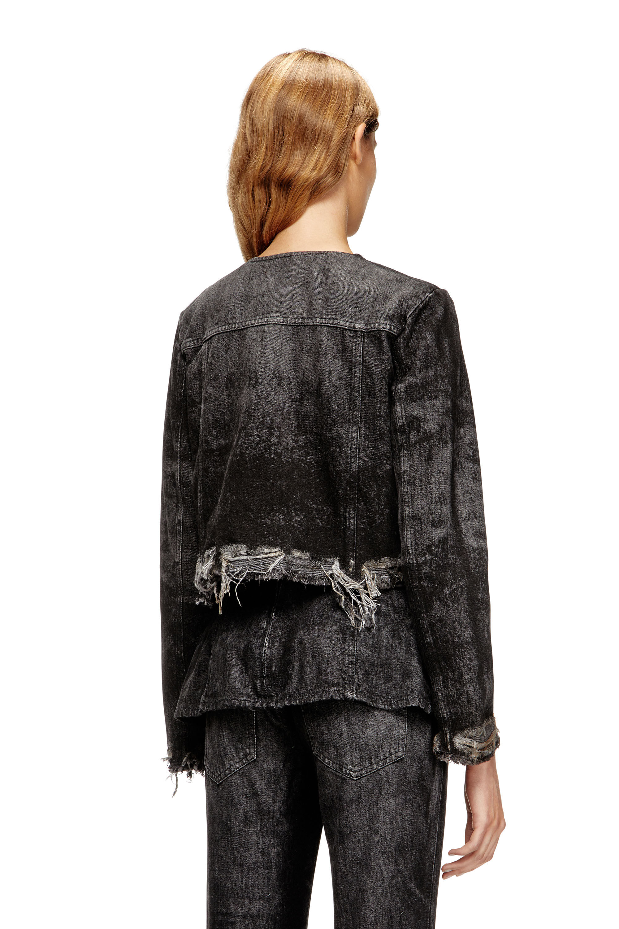 DIESEL ブラック クロップドジャケット DIESEL (ディーゼル) フロントデザイン ロゴ刺繍 フルジップ シャツ