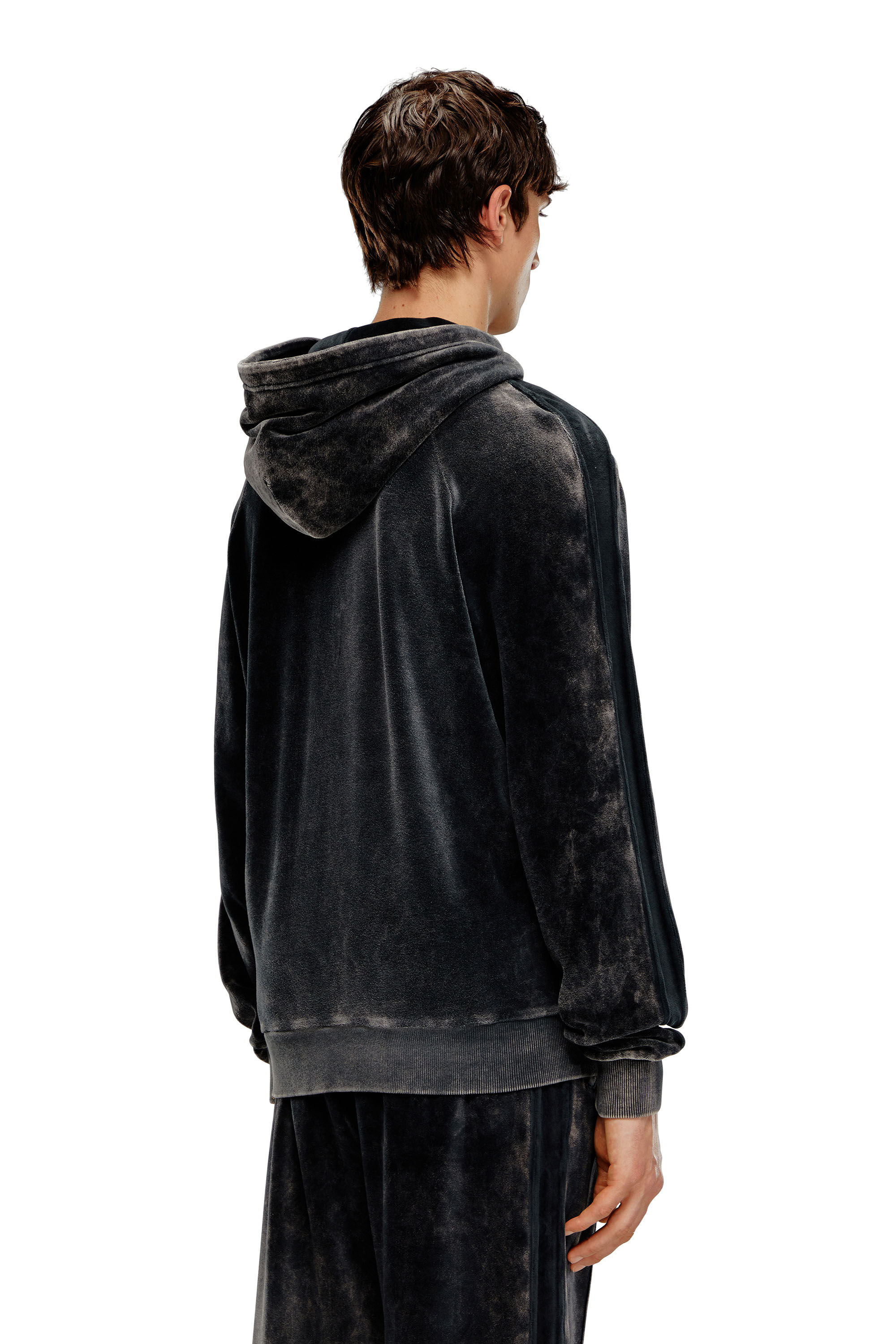 Diesel - S-OCLOCK, Male's Acid-wash chenille zip-up hoodie in Black - 4