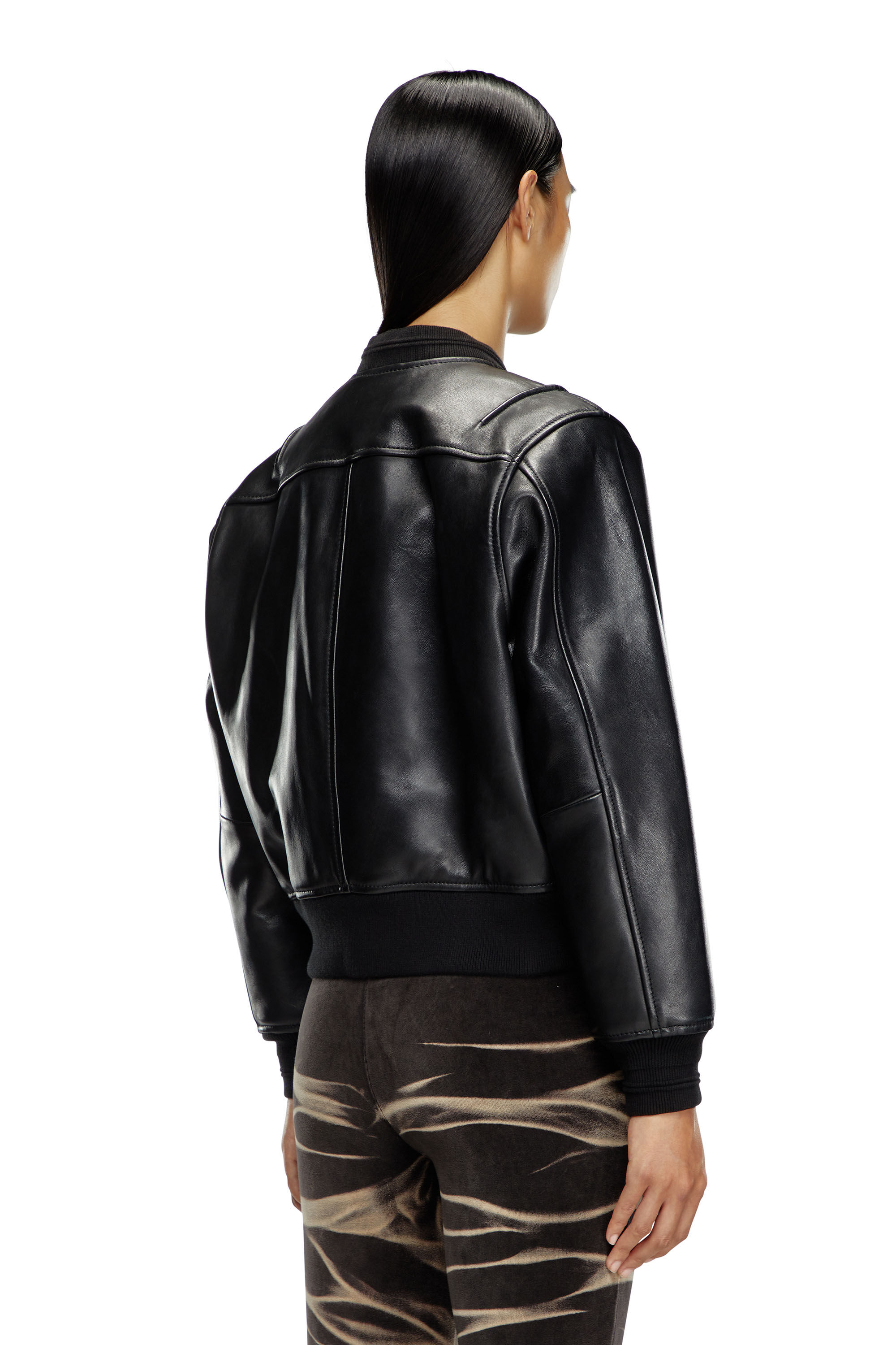 Diesel - L-ILAN, Woman's Oversized leather bomber jacket in Black - 4