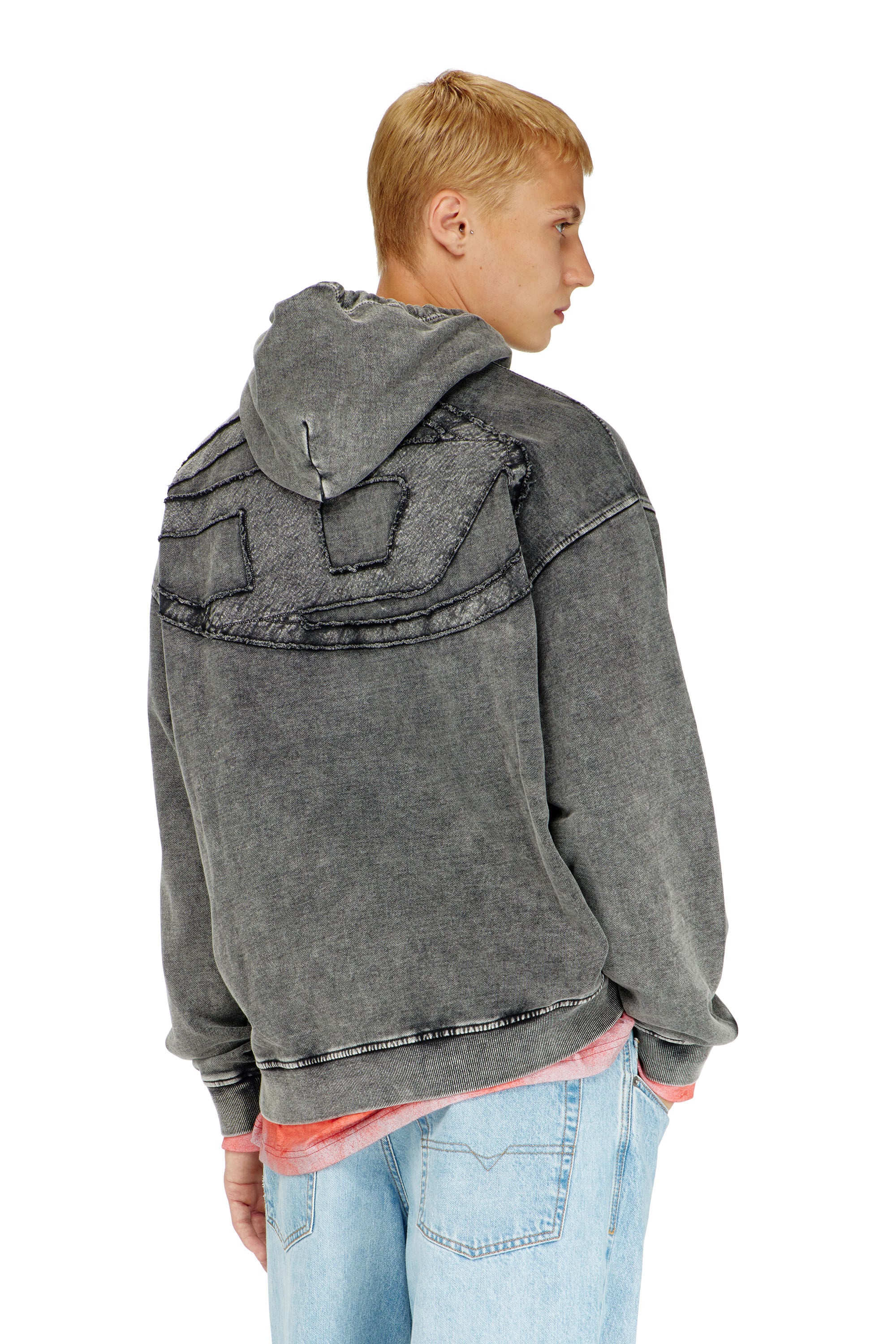 Men's Hoodie with raw-cut back patch | Grey | Diesel US