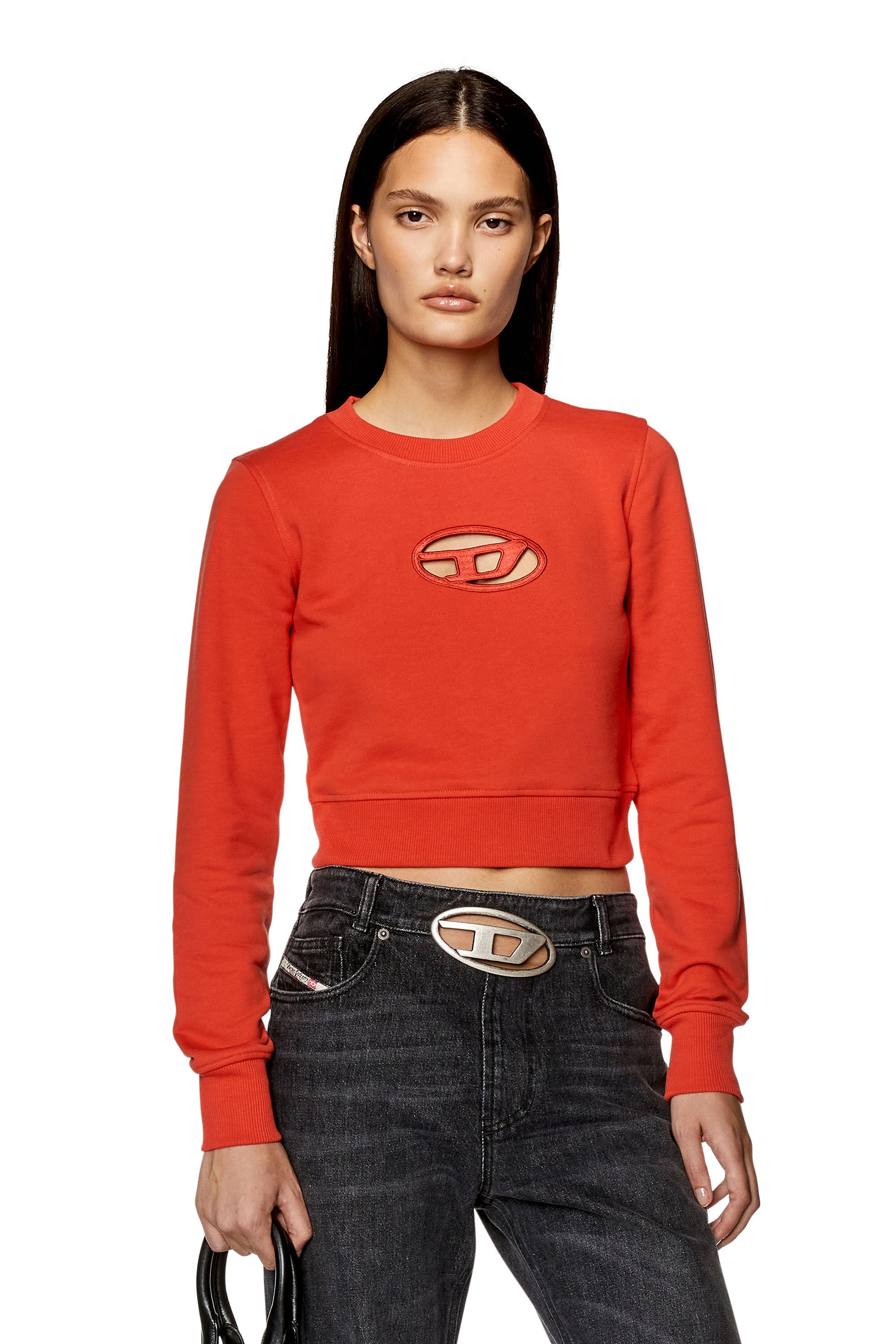 Diesel - F-SLIMMY-OD, Female's Cropped sweatshirt with cut-out logo in Red - 3