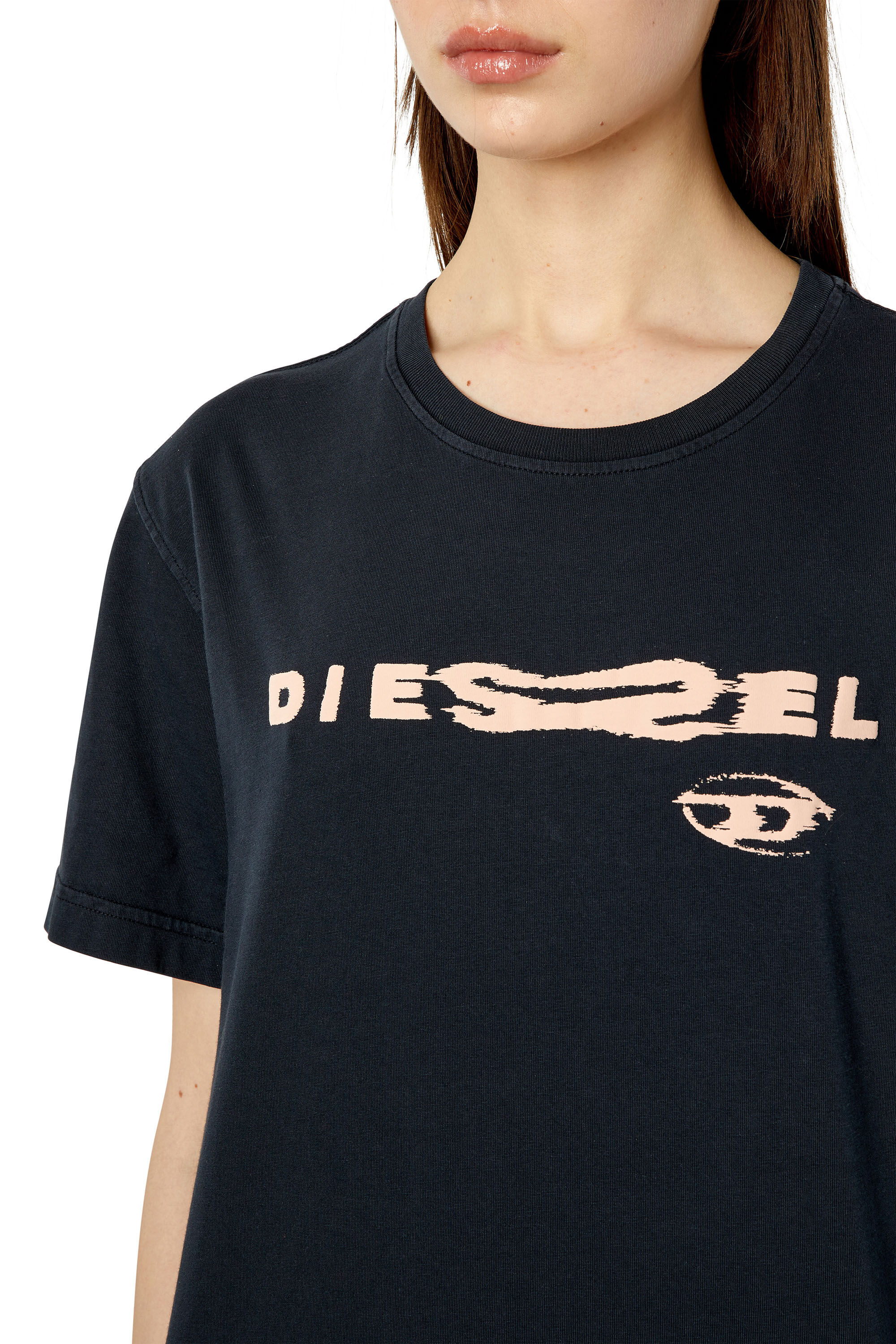 Diesel - T-DANNY, Female's T-shirt with distorted Diesel puff print in Black - 4